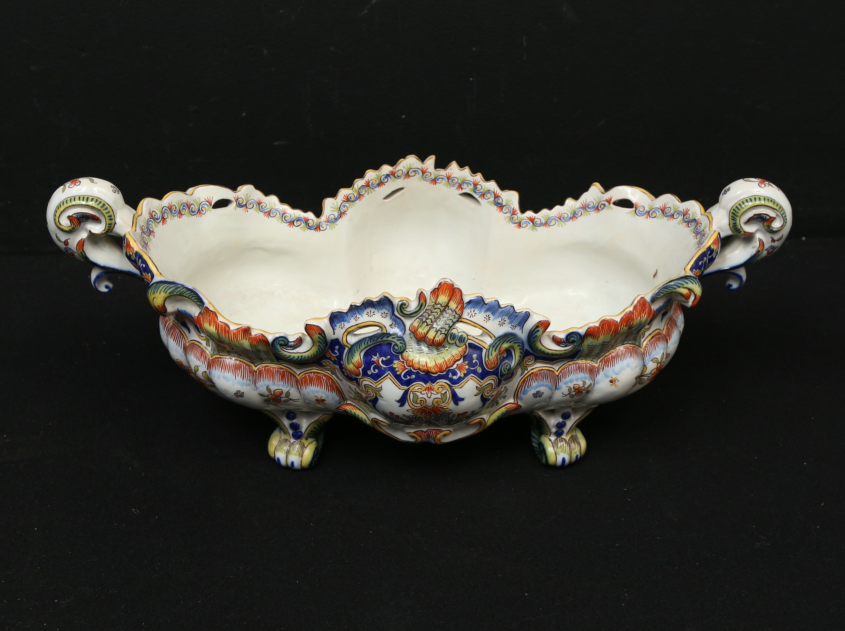 JARDINIERE, fajans, Fourmaintraux Desvres, Frankrike, sanolikt 18/1900-tal.