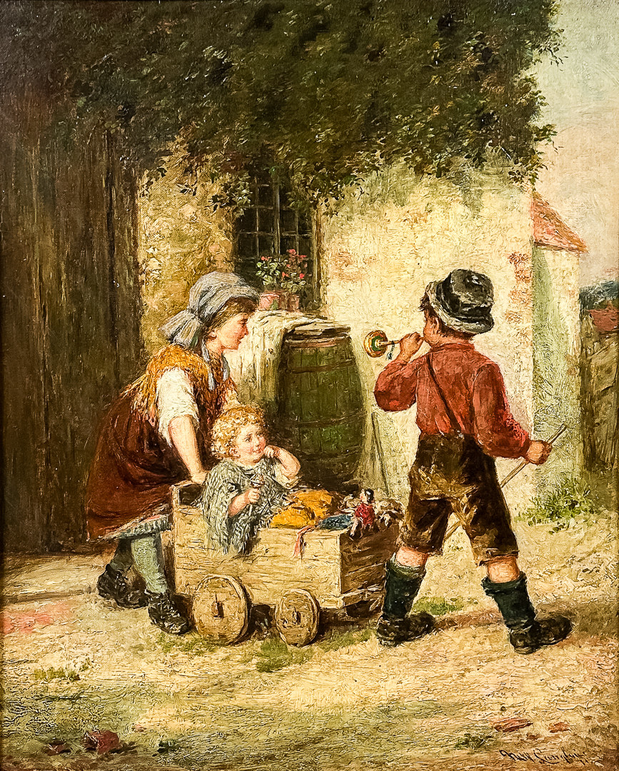 MARK WILLIAM LANGLOIS. OLJA PÅ DUK, "Lekande barn", signerad.