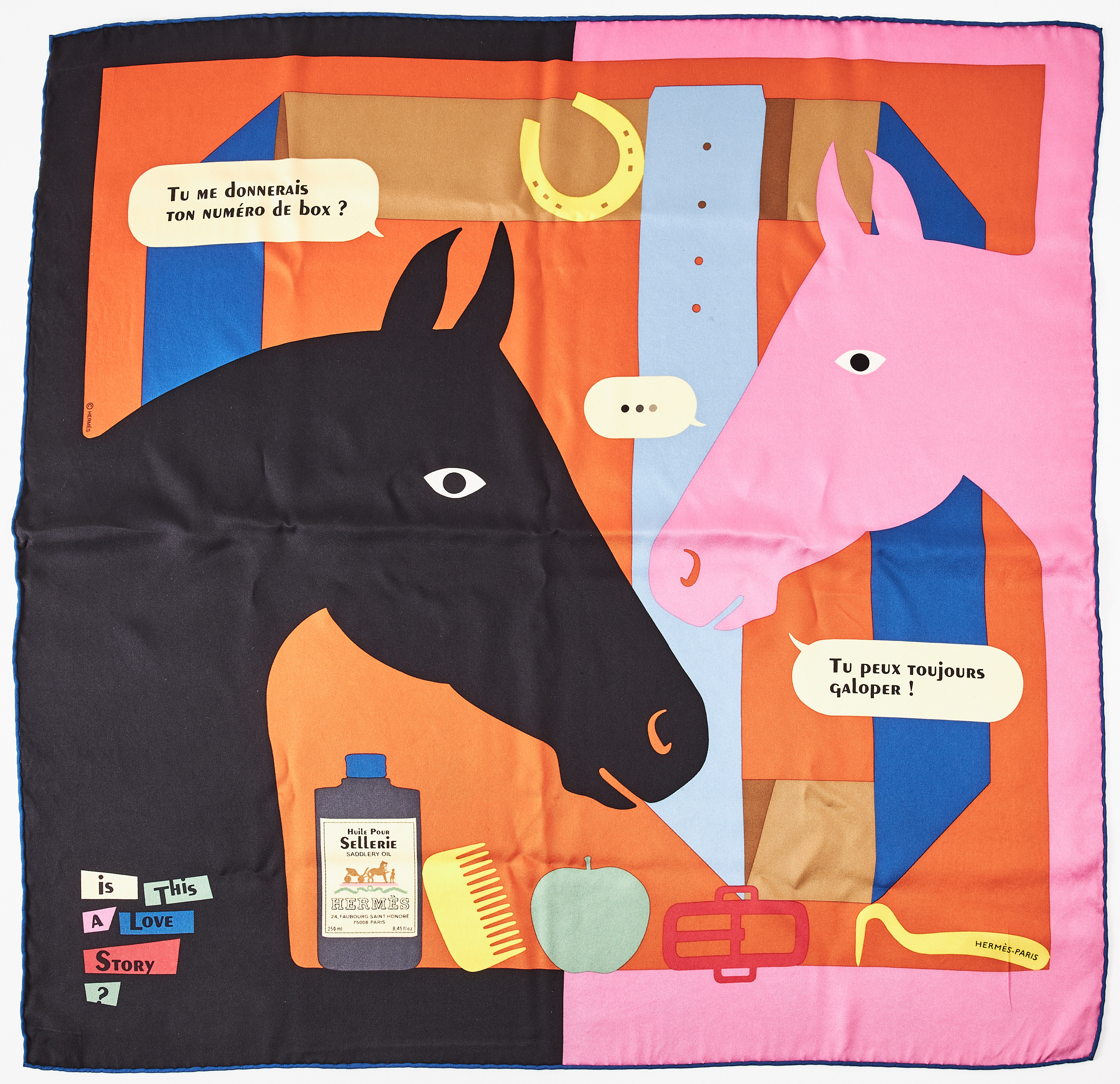 HERMÈS, "Is this a love story?", scarf, siden, polykroma färger, Artist: Hermès Internal Creation, Year of Issue 2023/2024.