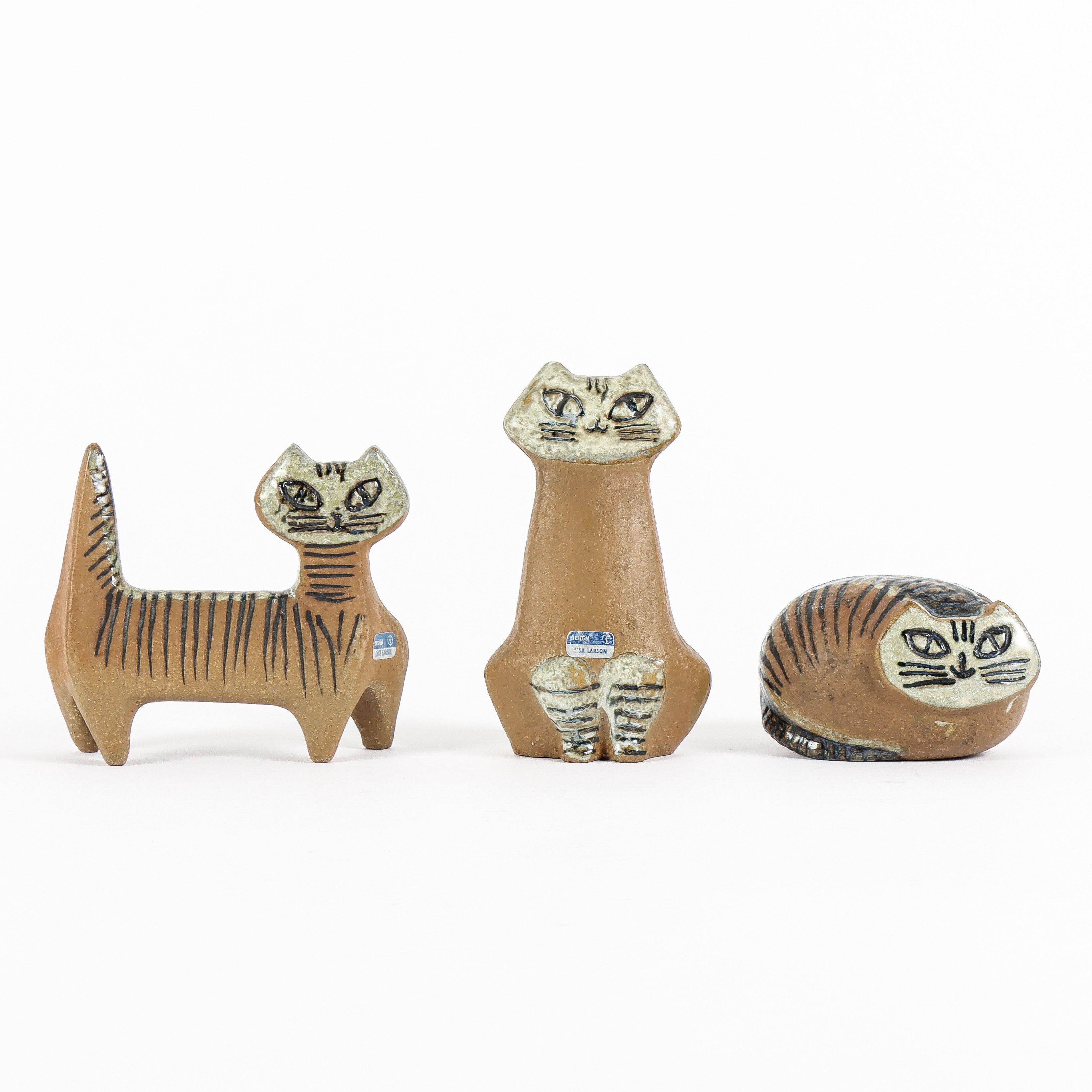 LISA LARSON. Figuriner 3 stycken, "Katter", ur serien Lilla Zoo, stengods, Gustavsberg.