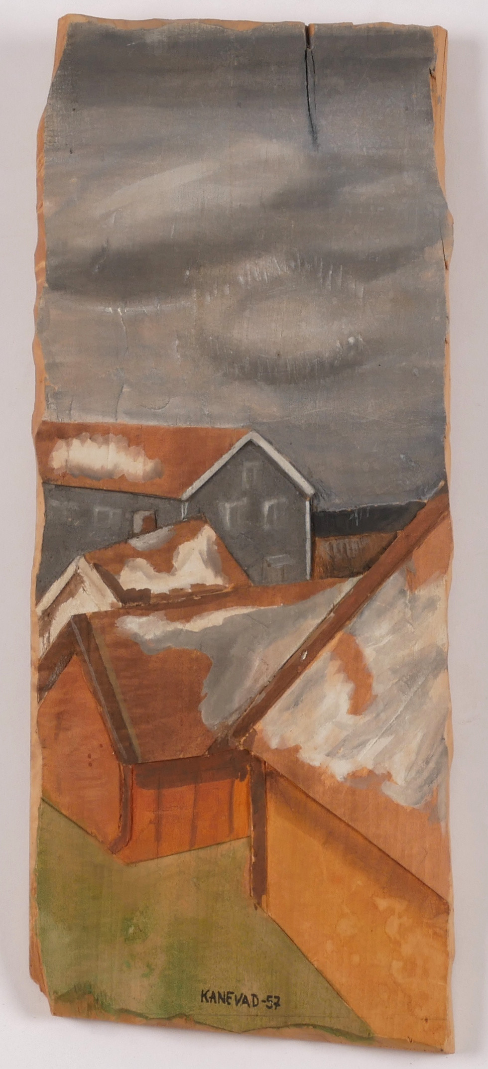 GUNNAR KANEVAD. Trätavla, bemålad, signerad Kanevad -57.