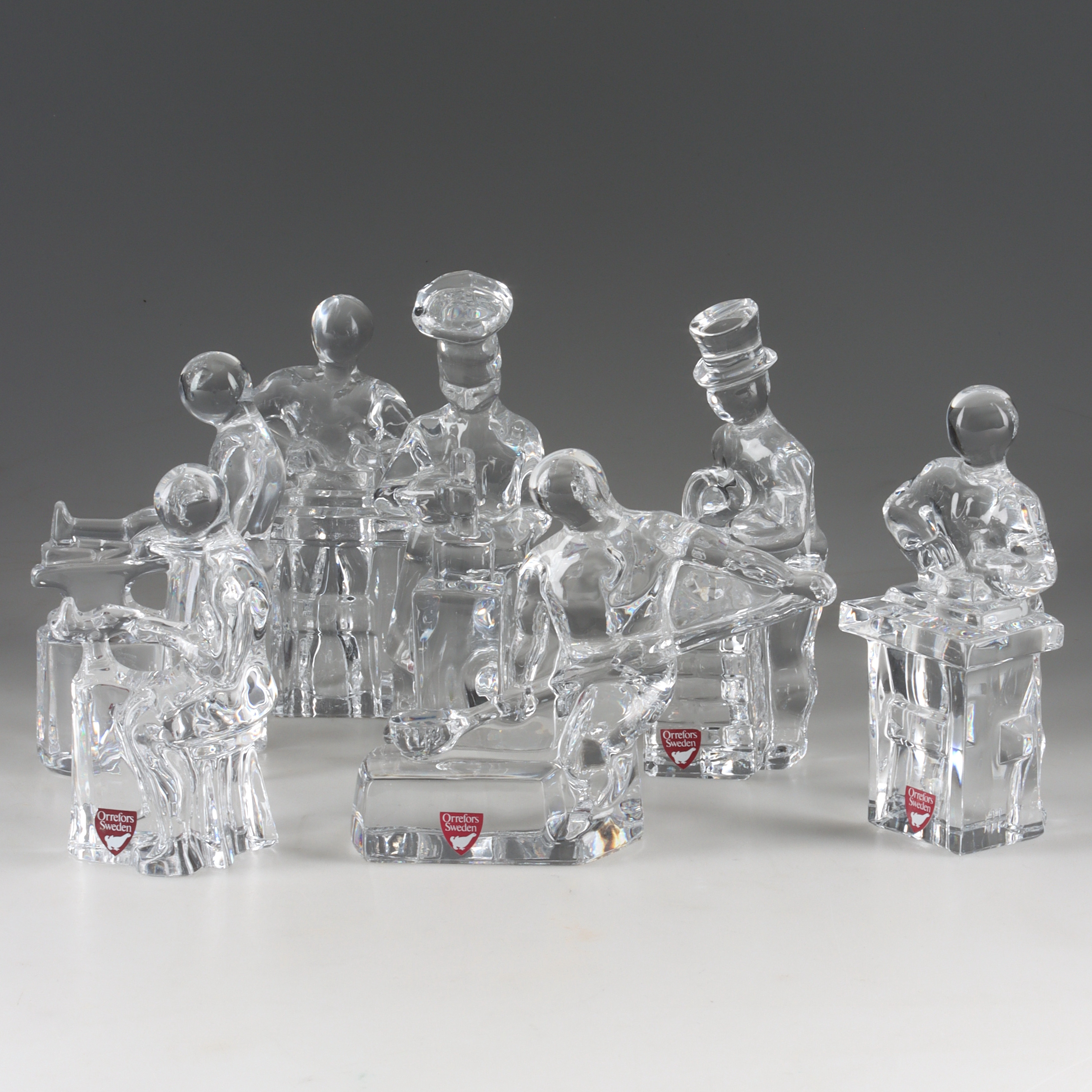 OLLE ALBERIUS. Figuriner, 7 st, glas, Orrefors.