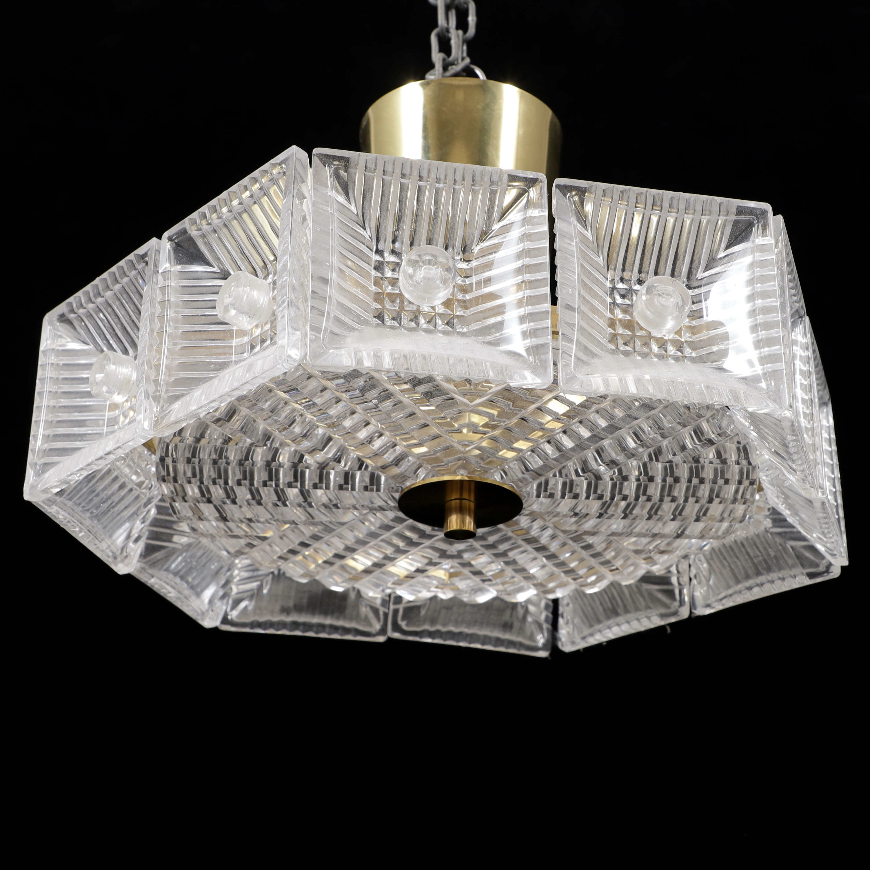 CARL FAGERLUND. Taklampa, plafond, glas/mässing, Orrefors, 1960-tal.