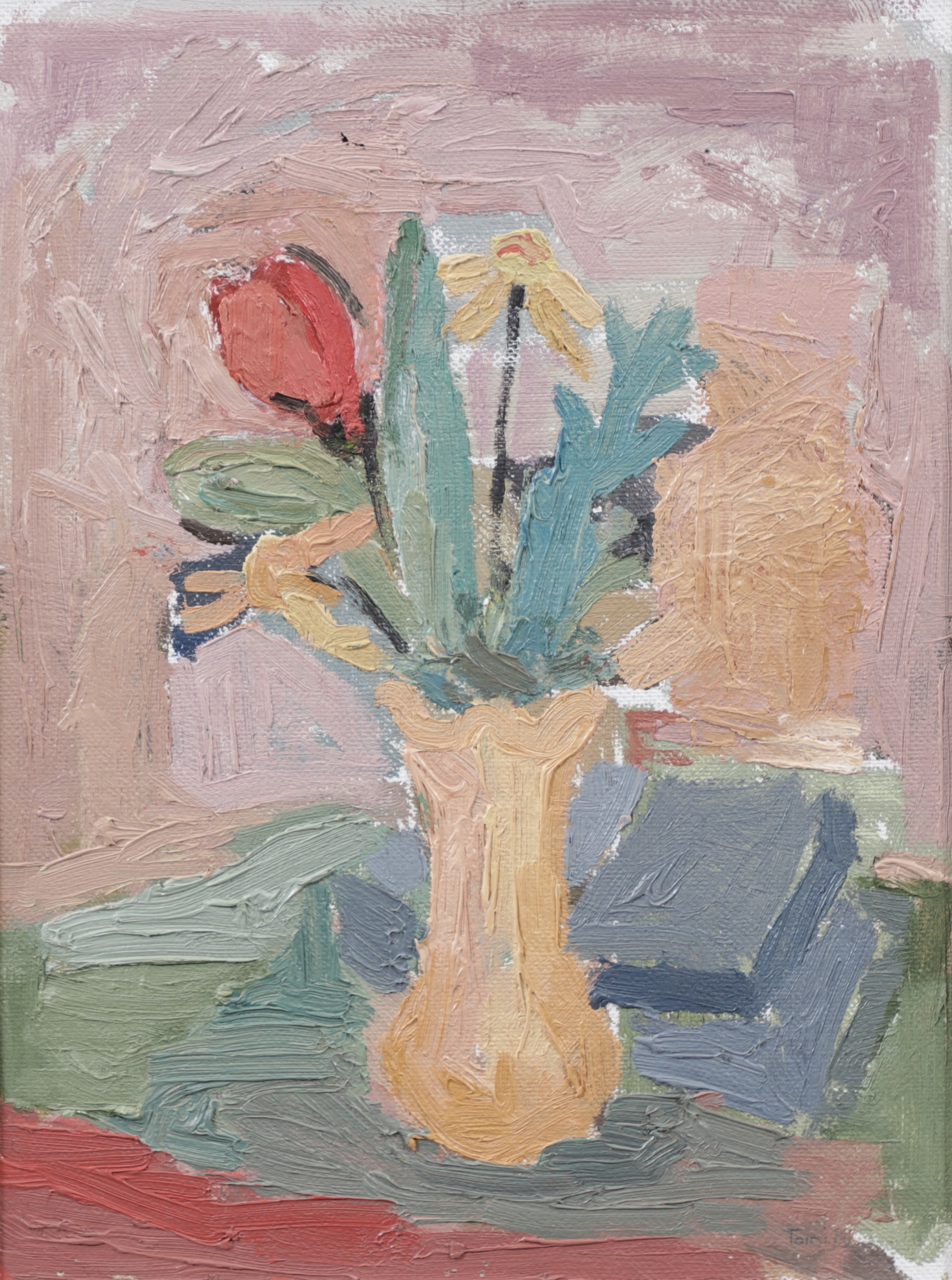 TOINI RYDÉN. "Blomvas", olja på pannå, signerad, daterad 1968.