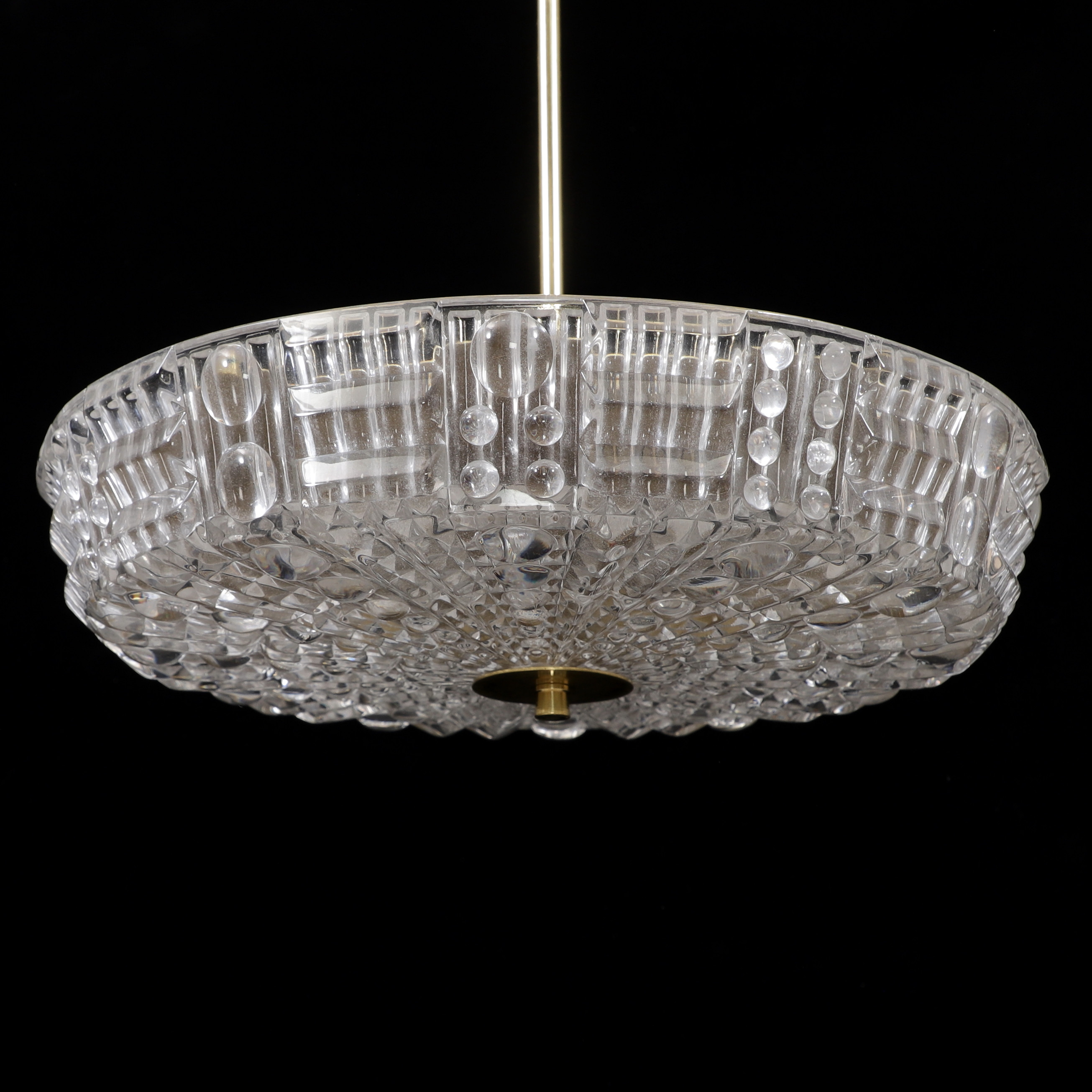 CARL FAGERLUND. Taklampa, glas/mässing, Orrefors.