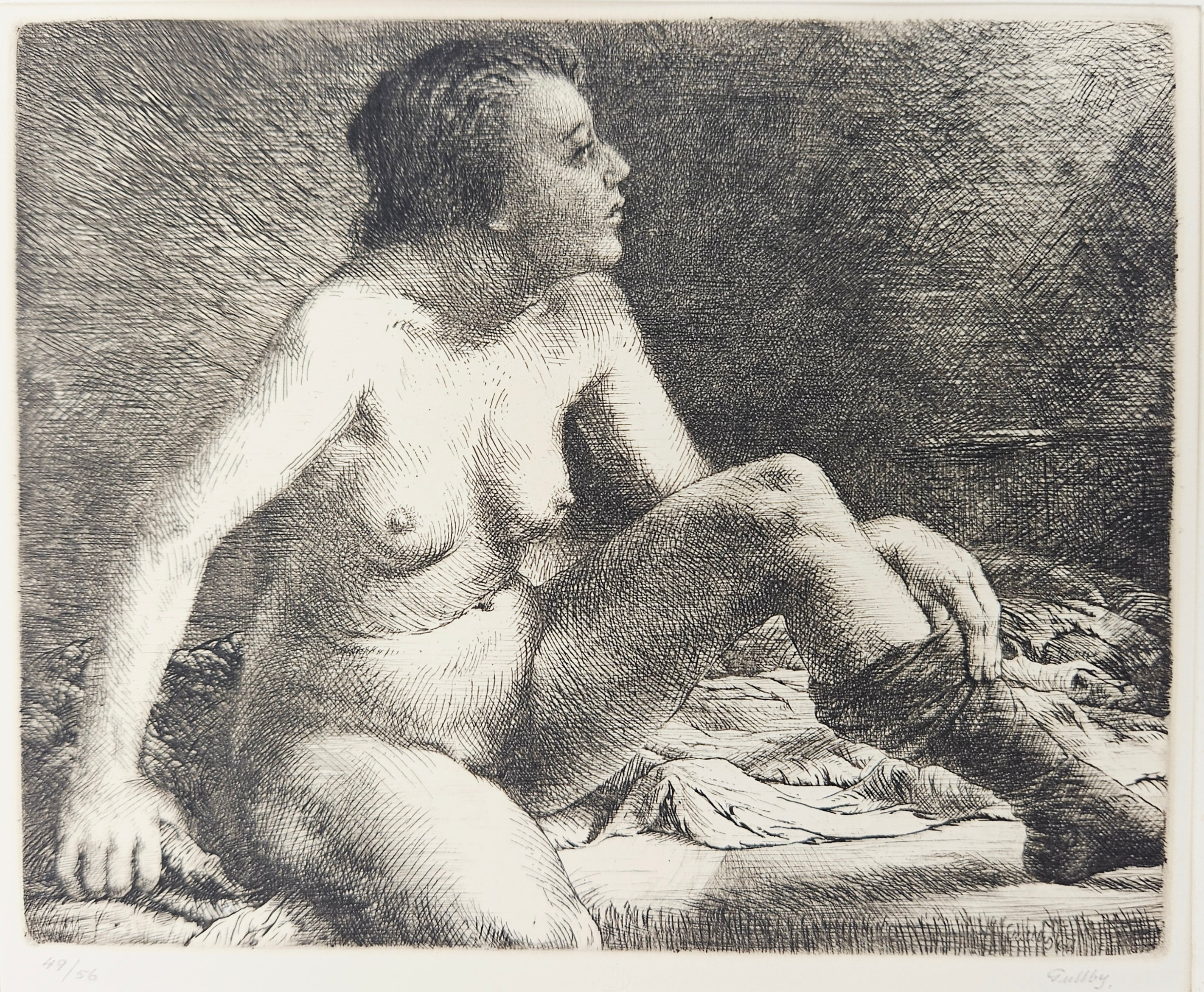 FOLKE GULLBY. "A letto". Etsning, 1967, signerad Gullby och numrerad 49/56.