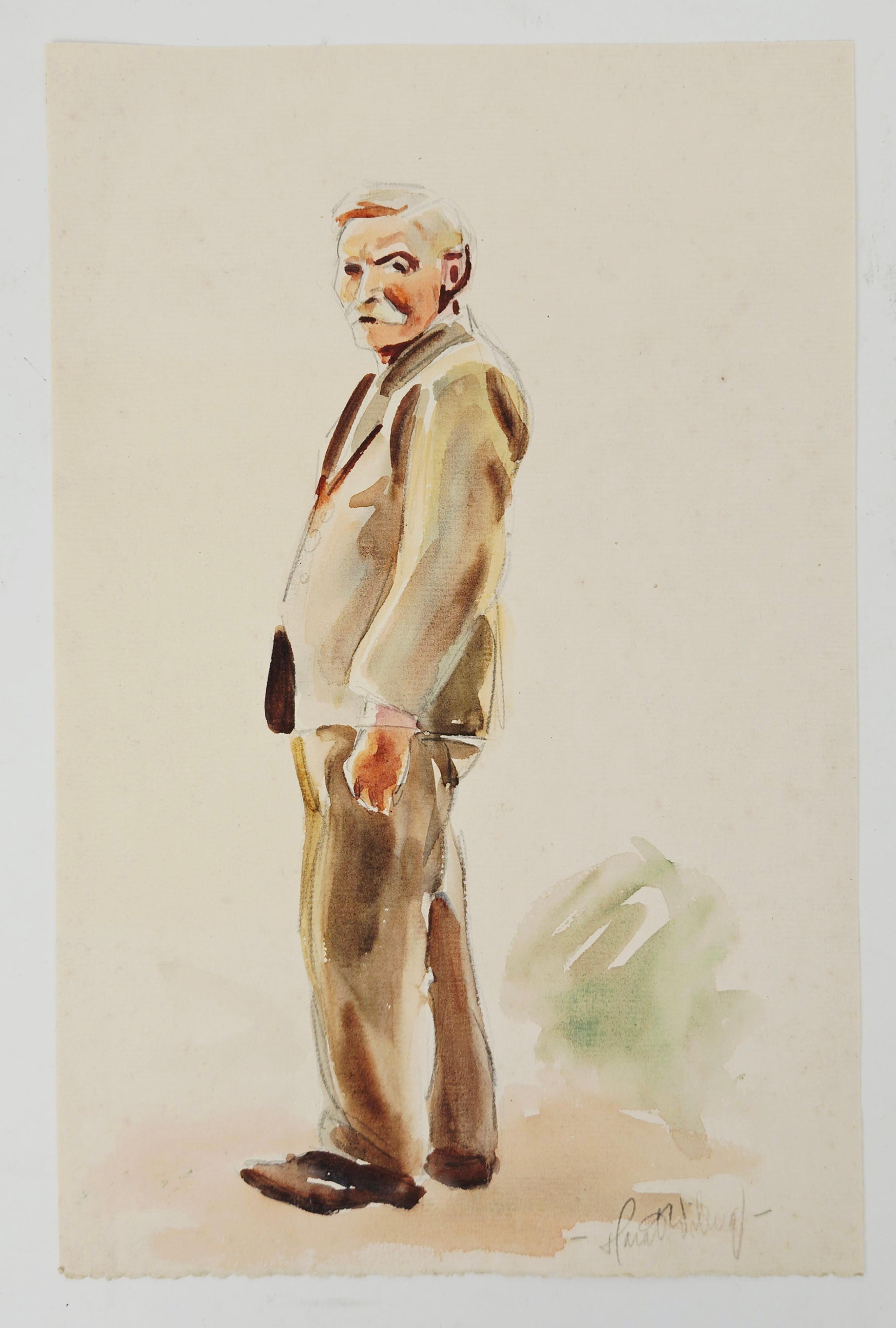 HARALD WIBERG. Man i kostym. Akvarell, signerad Harald Wiberg.