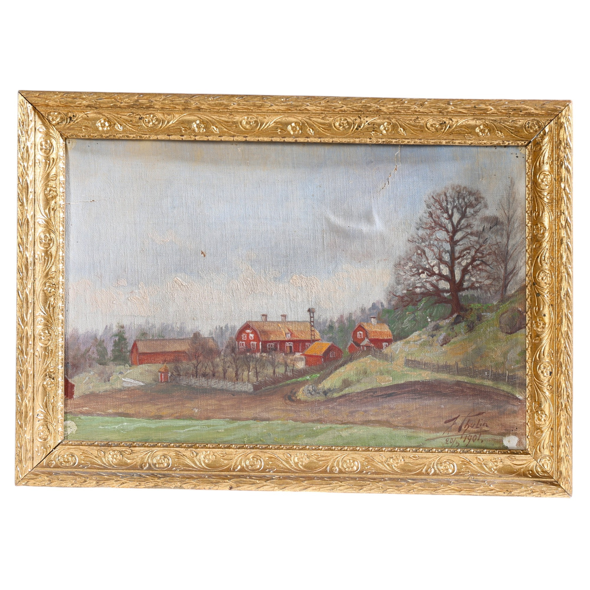 JÖNS THULIN. Olja på duk, landskapsscen, signerad samt daterad 1901.
