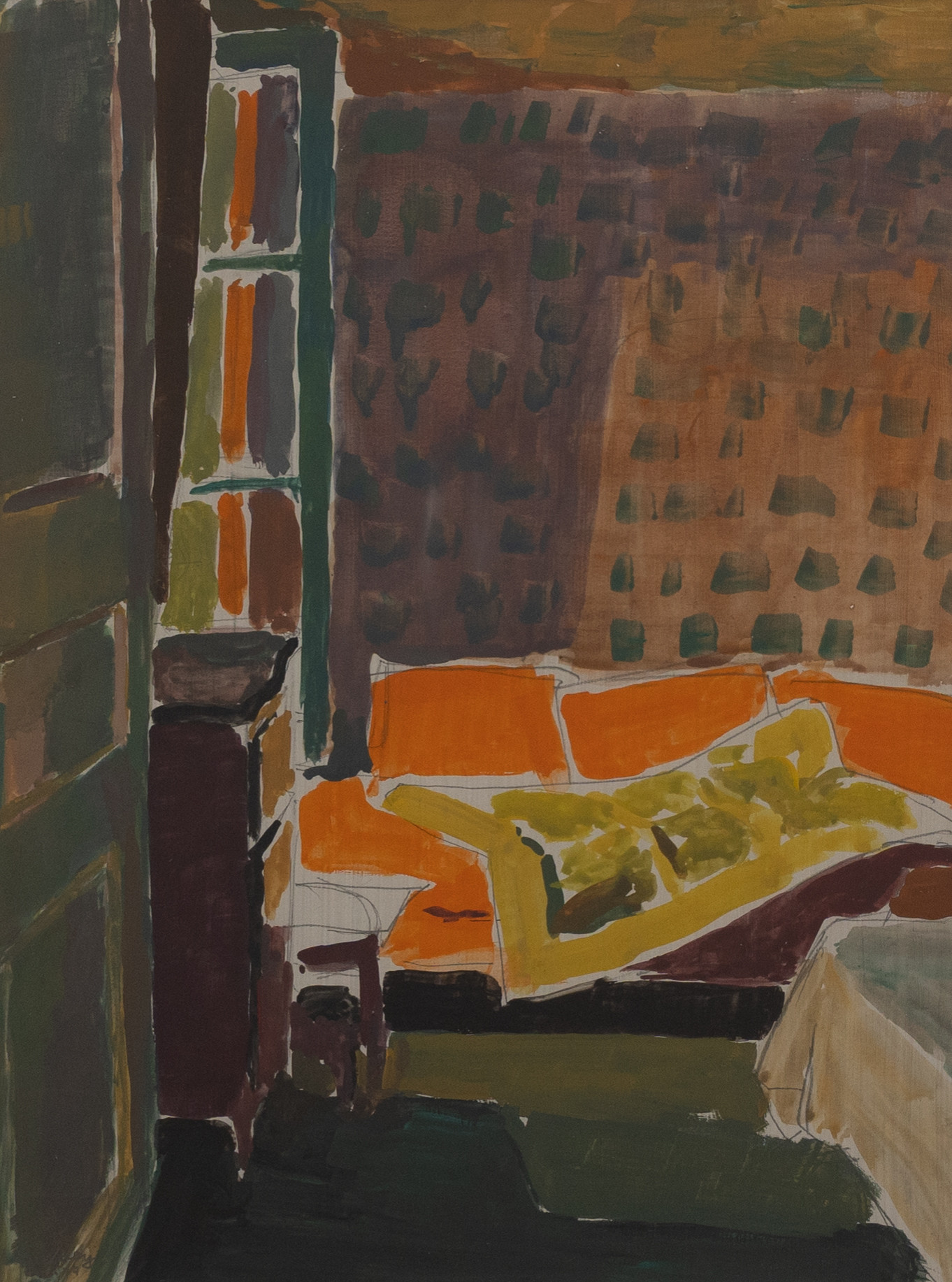 VIGGO DJURBERG (1909-1992). "Pojkarnas rum", blandteknik, signerad.