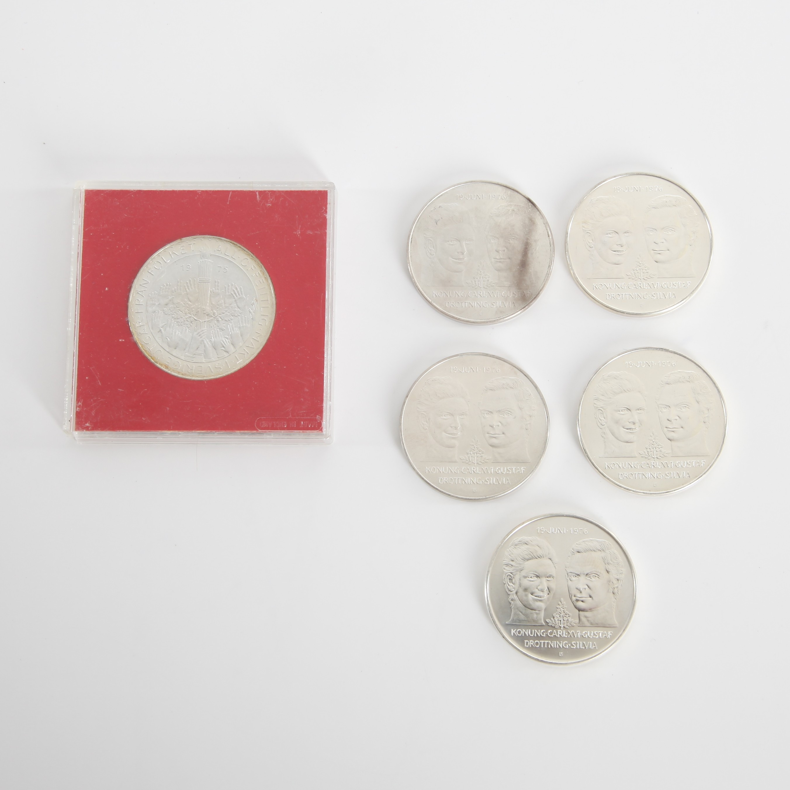 JUBILEUMSMYNT 50-kronor, 6 st, 1975 & 1976.