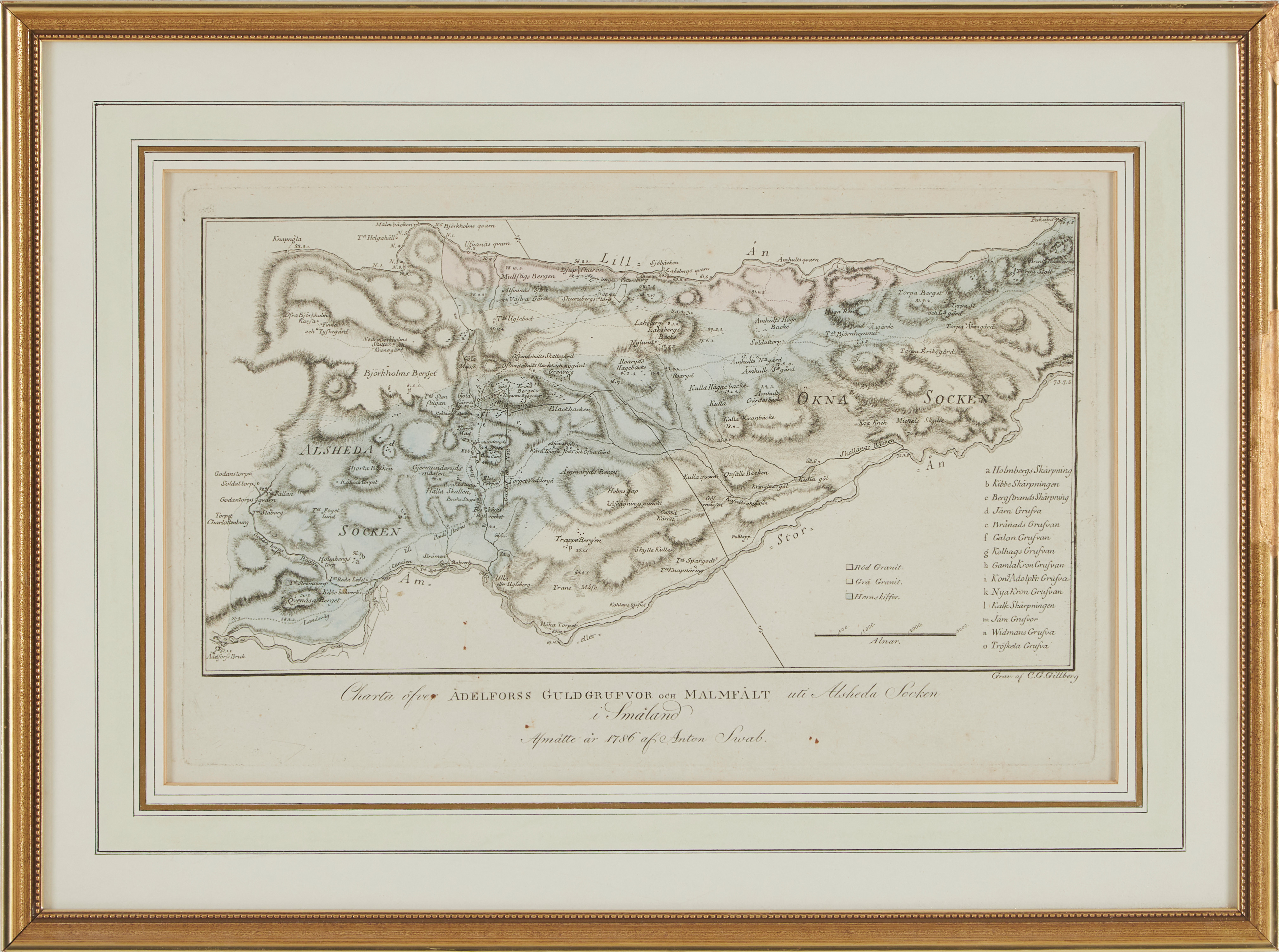 CHARTA ÖFVER ÄDELFORSS GULDGRUFVOR av Gillberg - Swab 1786.