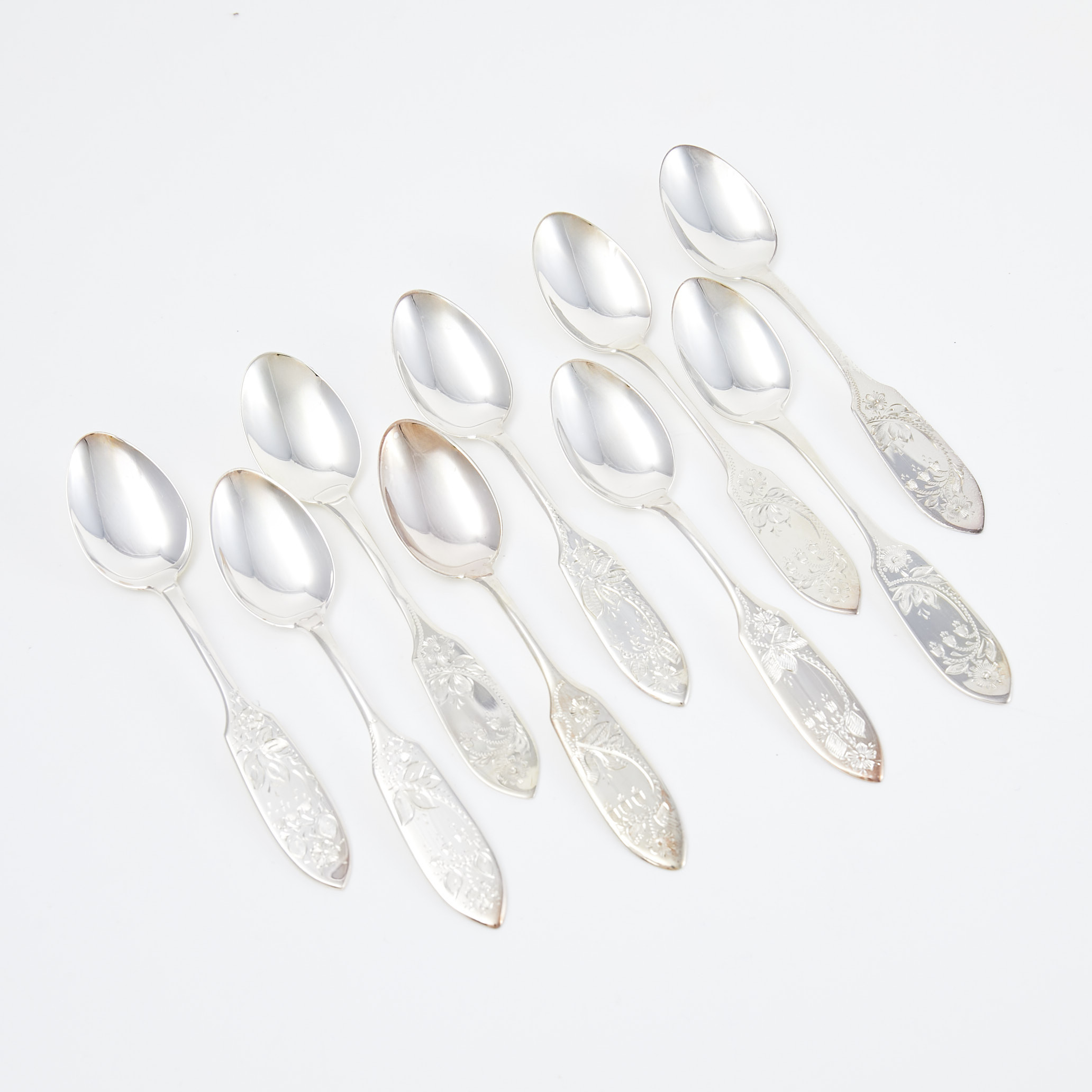 KAFFESKEDAR,9 st, silver, "Tornedal", svenska kontrollstämplar, 1900-tal.