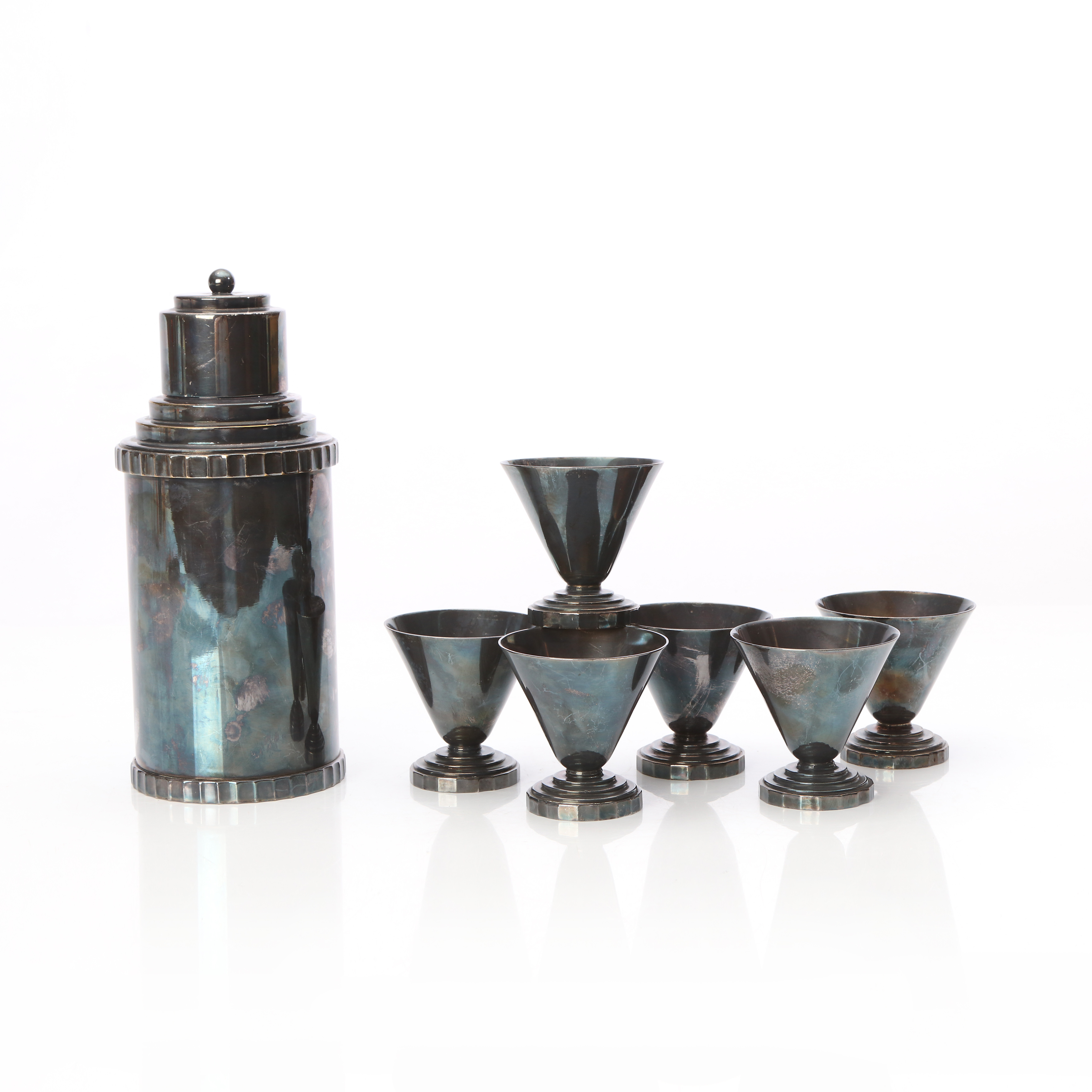 VICTORIA, COCKTAILSET, SJU DELAR. Nysilver. Art Deco, 1900-talets första hälft-.