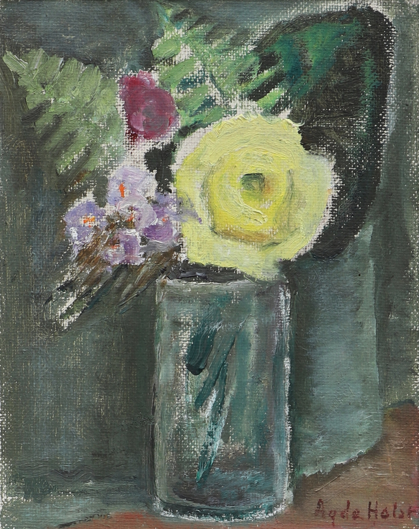 AGDA HOLST. Olja på pannå, Blomsterstilleben, signerad.