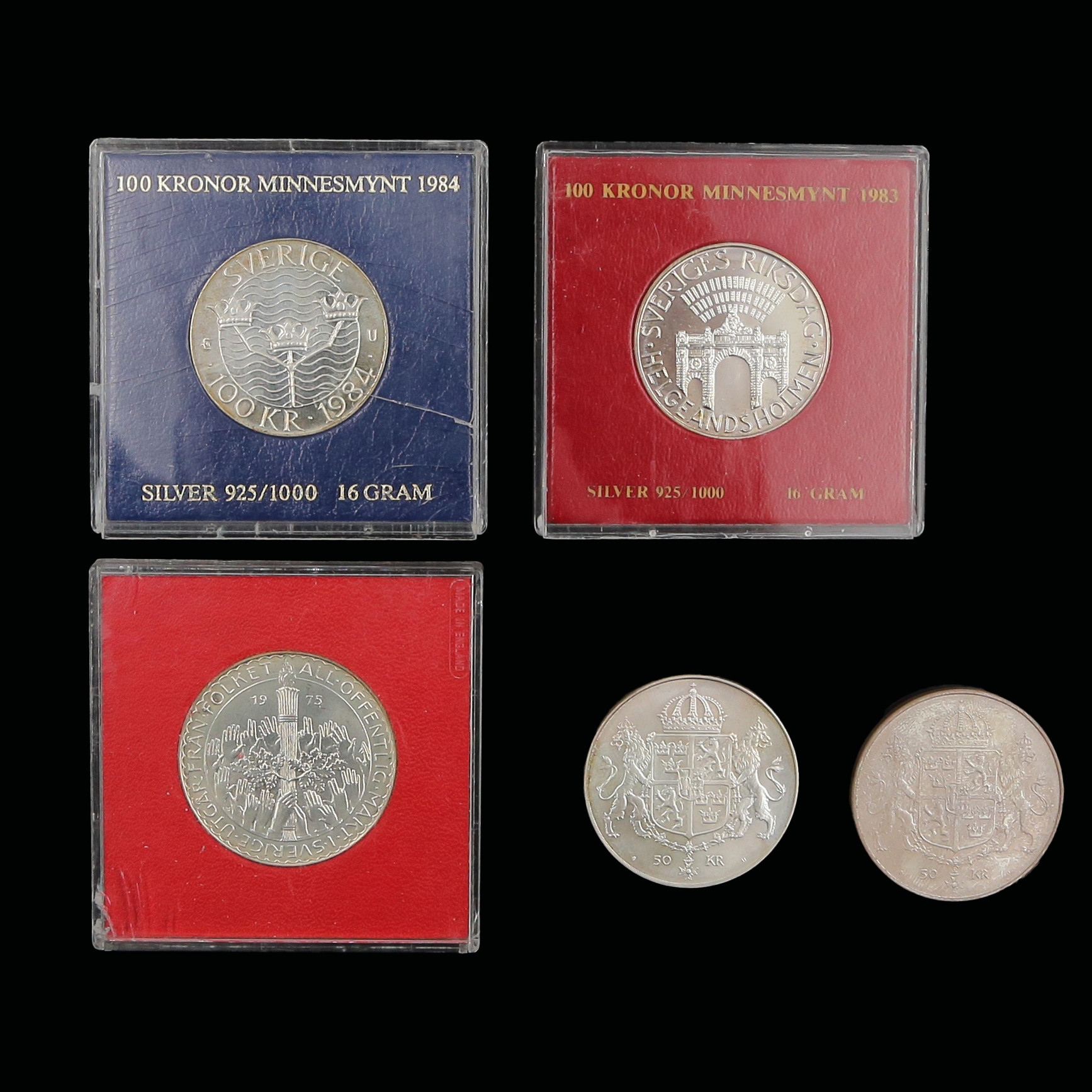 5 SILVERMYNT, SVERIGE, 2 ST 100-KRONOR SAMT 3 ST 50-KRONOR.
