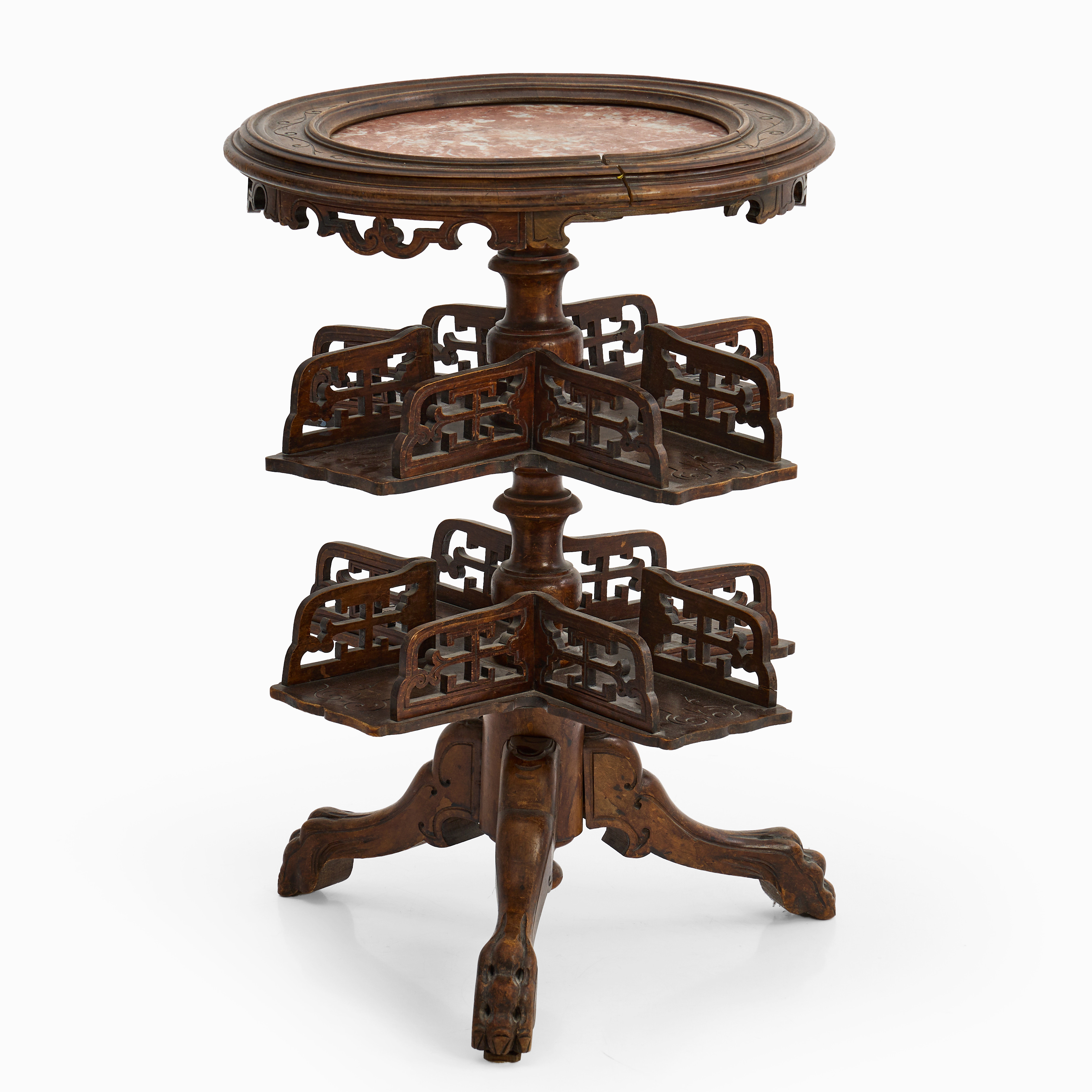 BOKSTÄLL, kinesiserande stil, Frankrike, 1800/1900-tal, stomme i betsat trä, skuren dekor, med stenskiva.