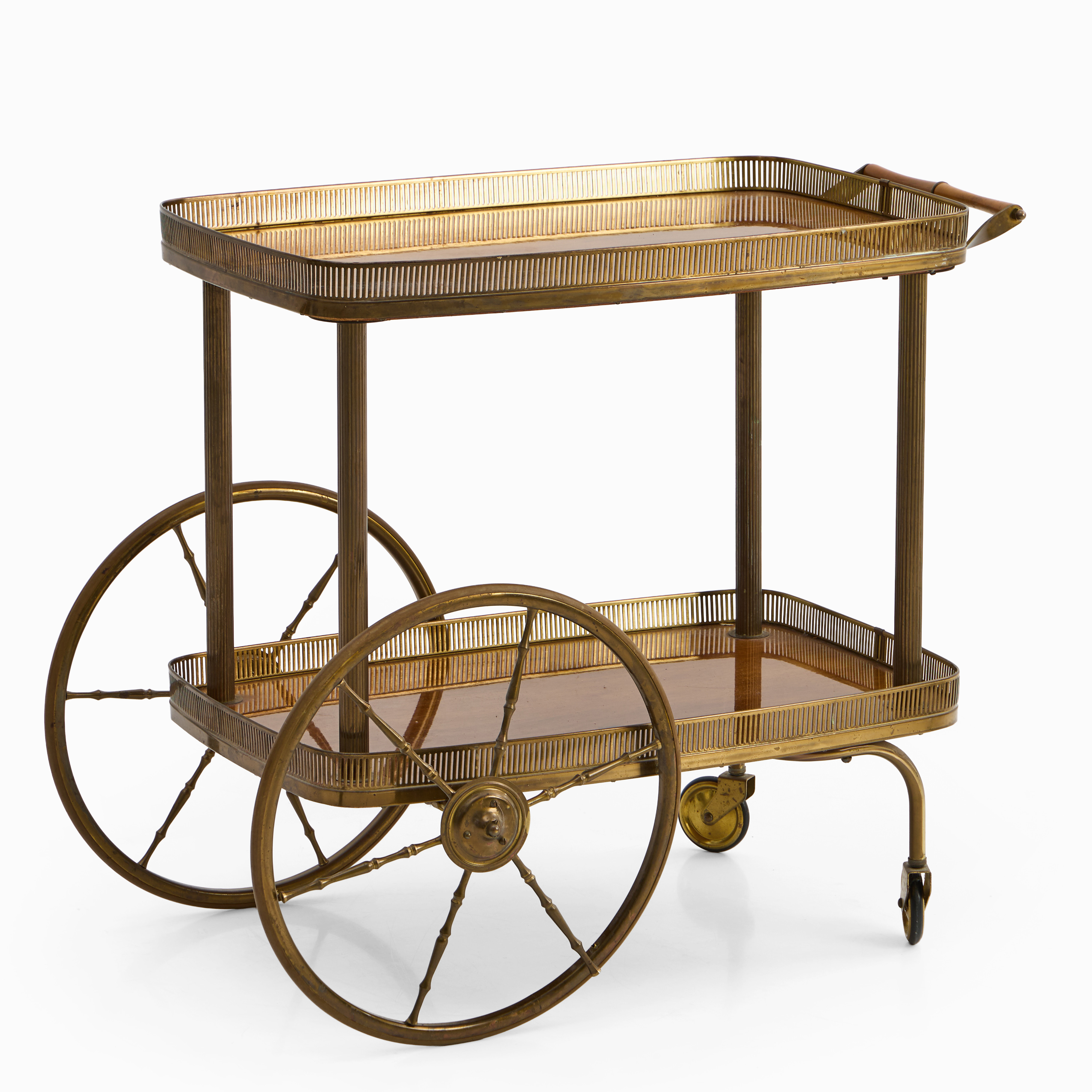 SERVERINGSVAGN, 1900-talets mitt, hyllplan i mahogny, detaljer i mässing.