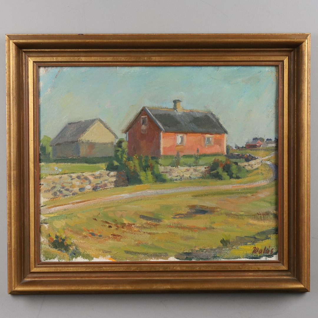 HERBERT WALÅS. OLJA PÅ DUK, " Husvy", signerad.