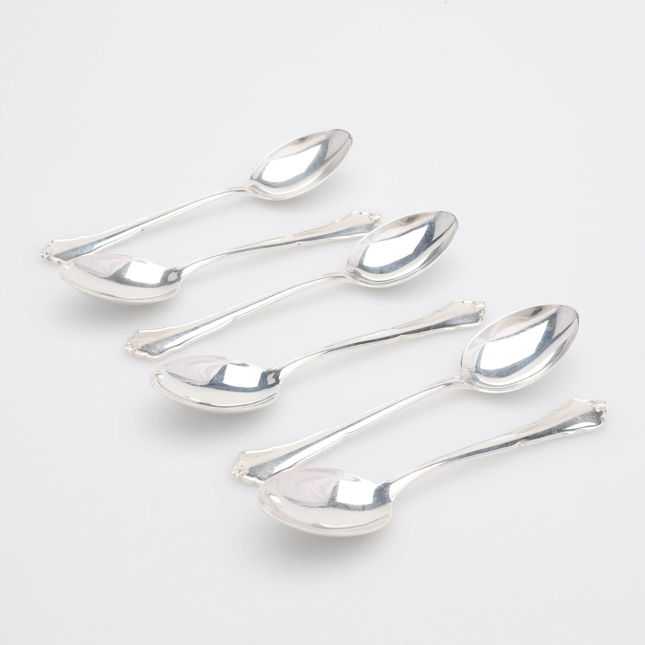 TESKEDAR AV SILVER, modell Hansa, 6 st, C.G. Hallberg, Stockholm, 1958, totalt 100,2 g.