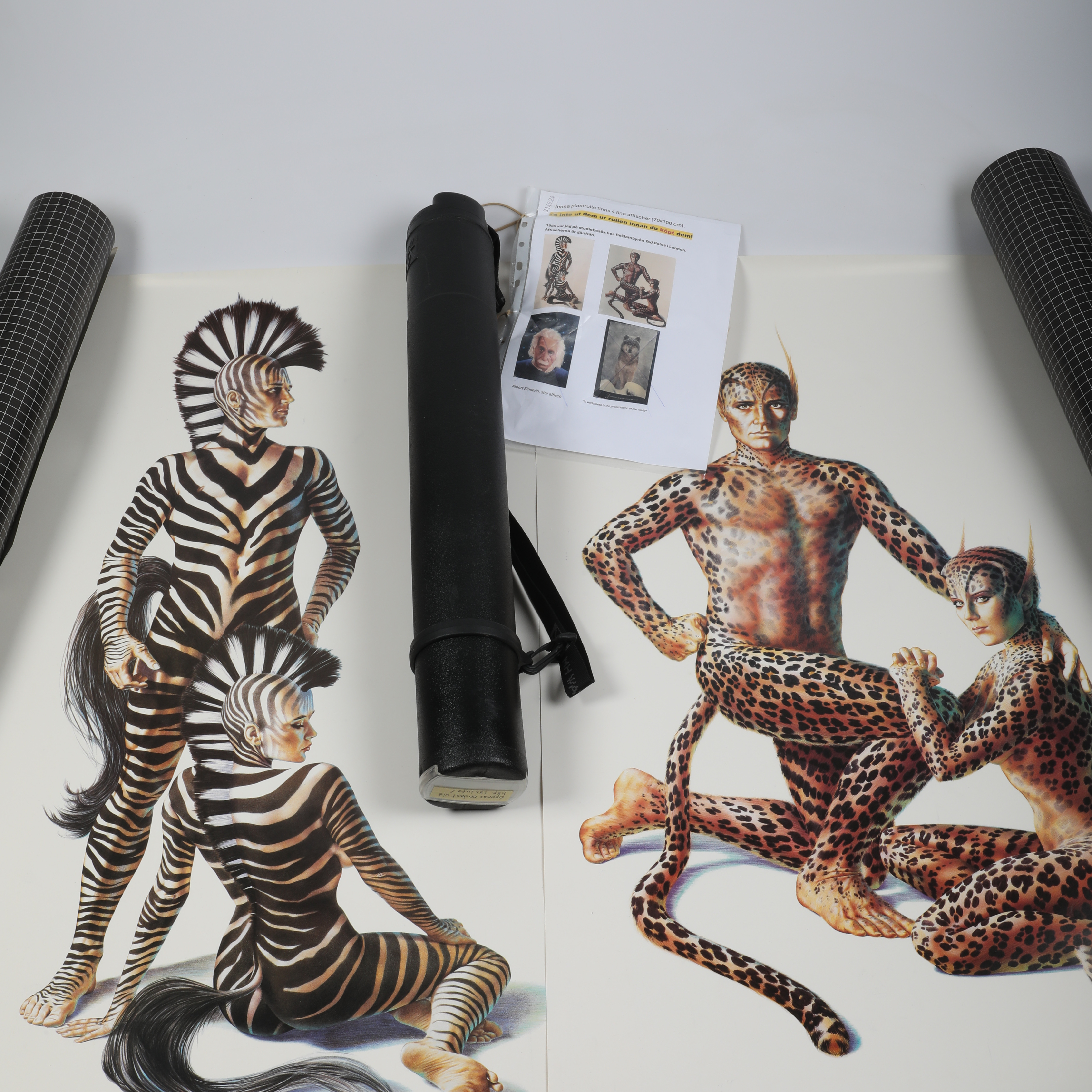 ANDREW FARLEY. Affischer, 2 stycken, "Zebra People/Leopard People", Ted Bates London, 1985.