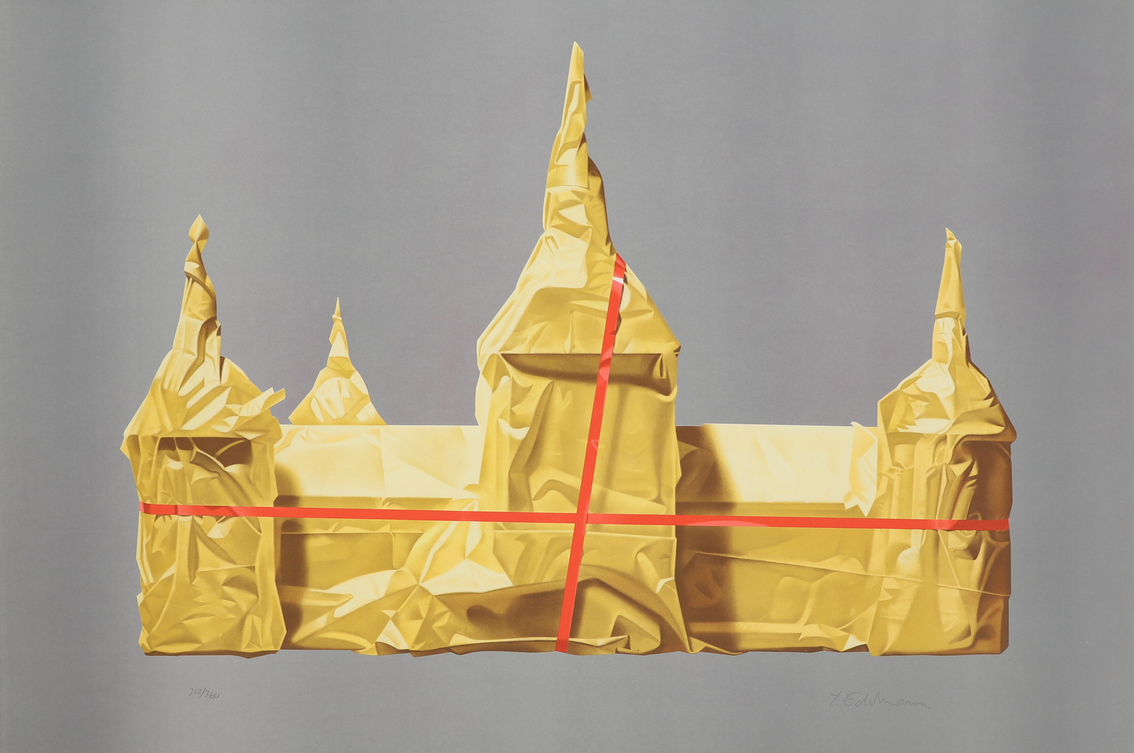 YRJÖ EDELMANN. "Wrapped castle of Kalmar", färglitografi, stämpelsignerad och numrerad 312/360.