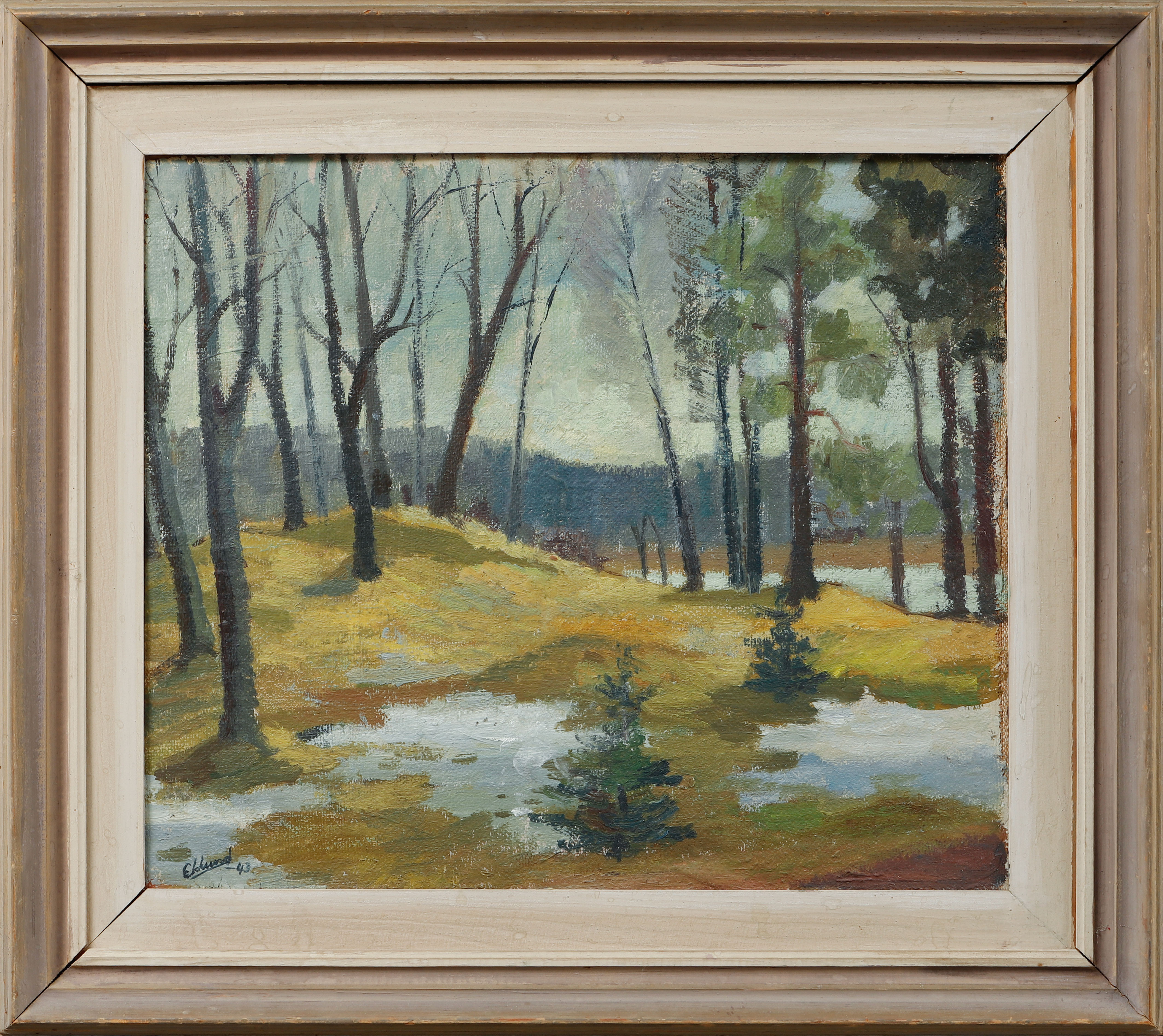 BENGT EKLUND. "Vårflod, Jämtland", olja på pannå, signerad och daterad -43.
