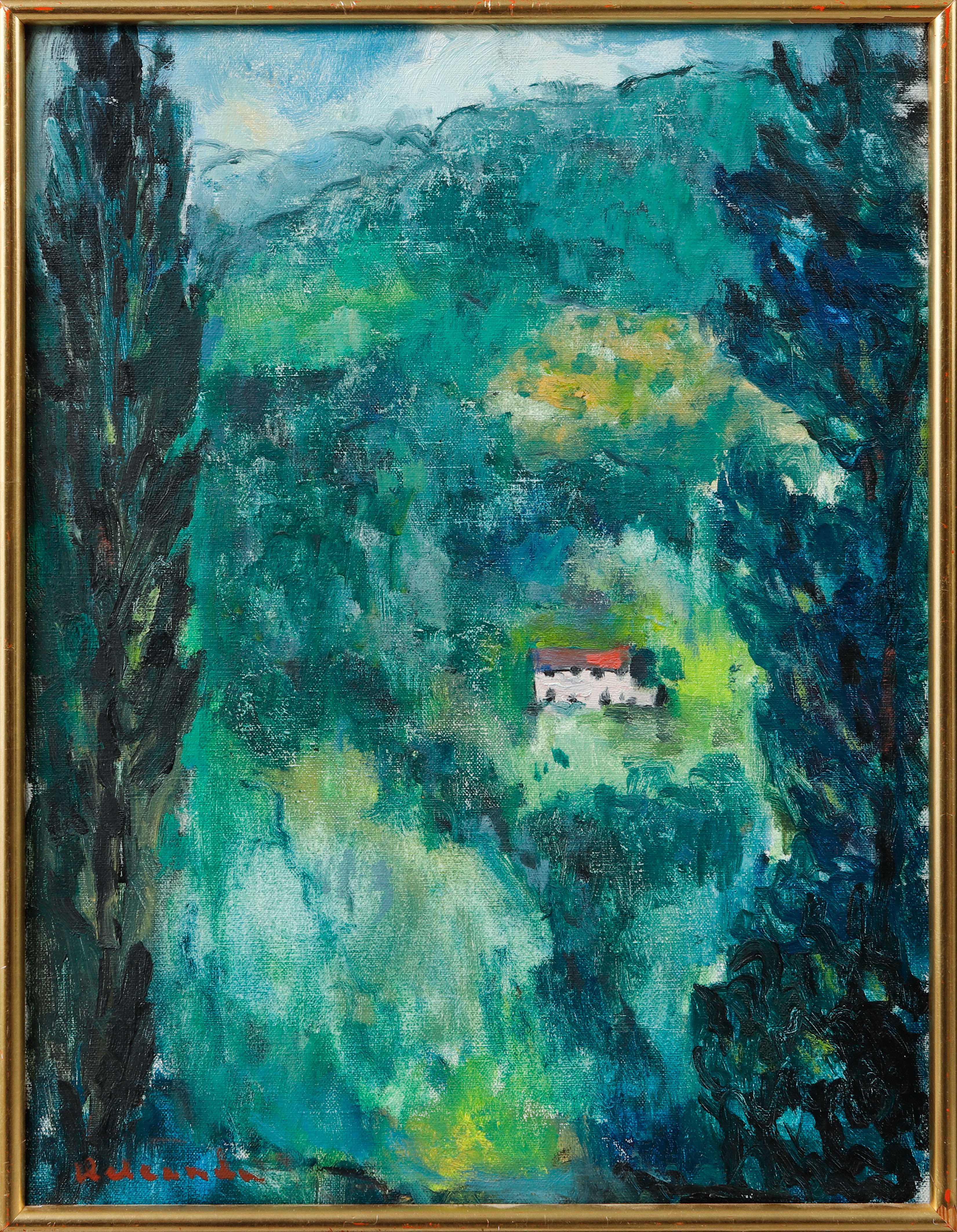 RUBEN HELEANDER. "Hus på grönklätt berg, Monte Cantini Italien", olja på duk, signerad.