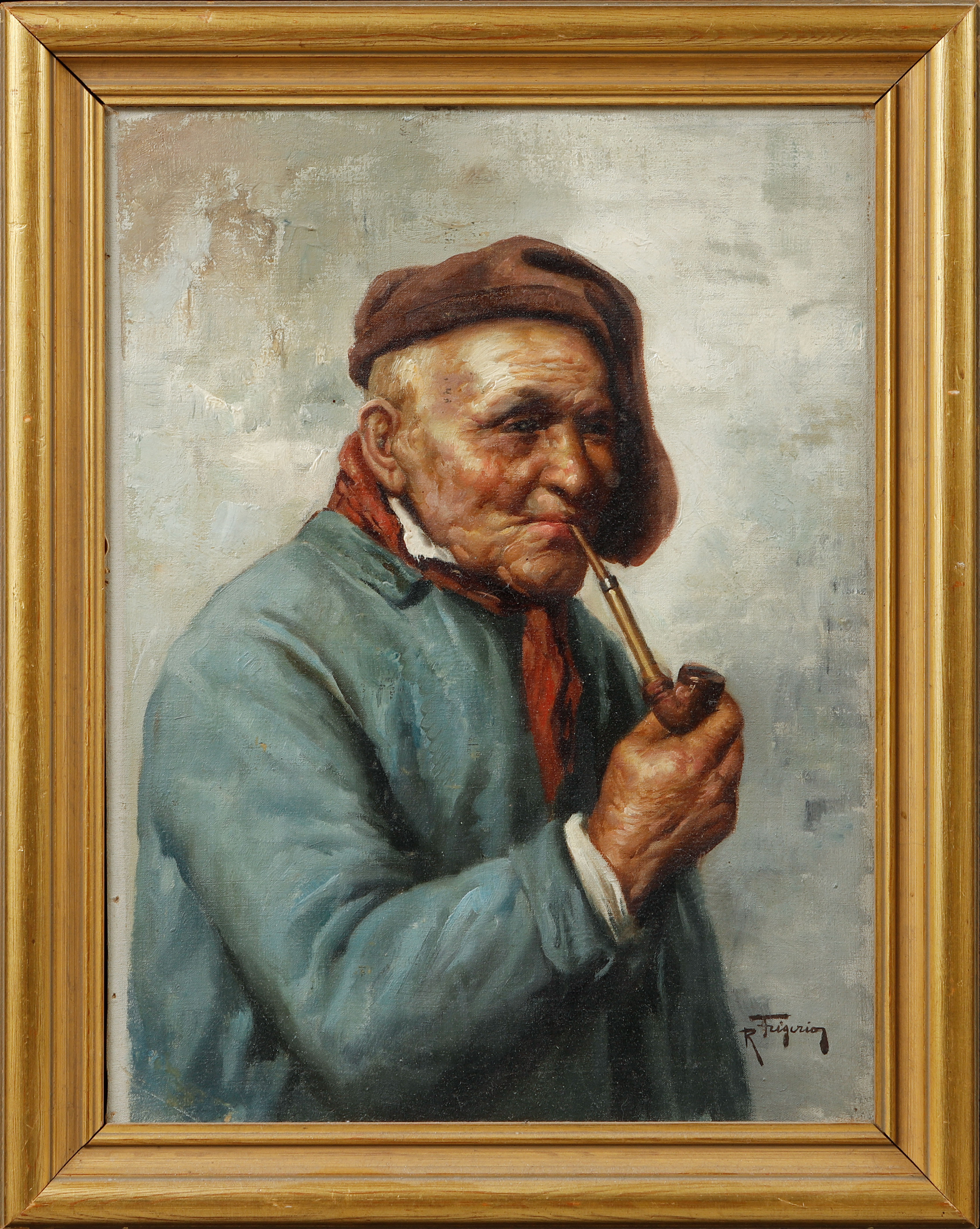 RAFFAELE FRIGERIO. Man med pipa, olja på pannå, signerad.