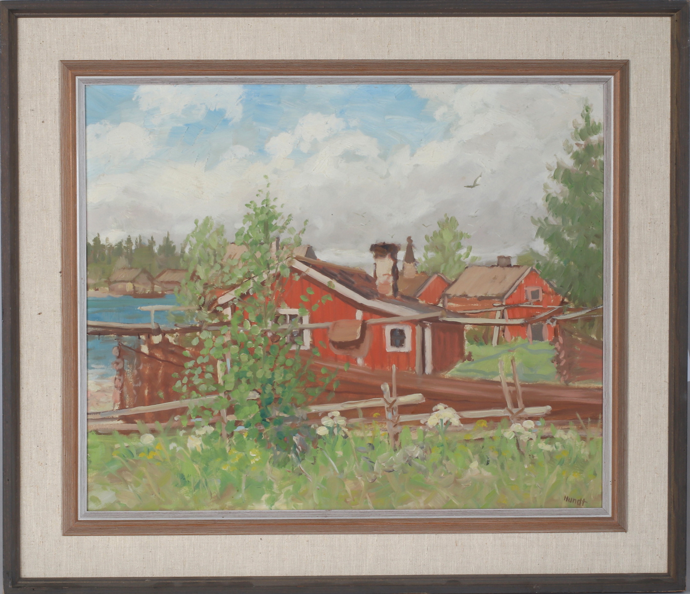 WILHELM HUNDT. Fiskebodar, olja på pannå, signerad.