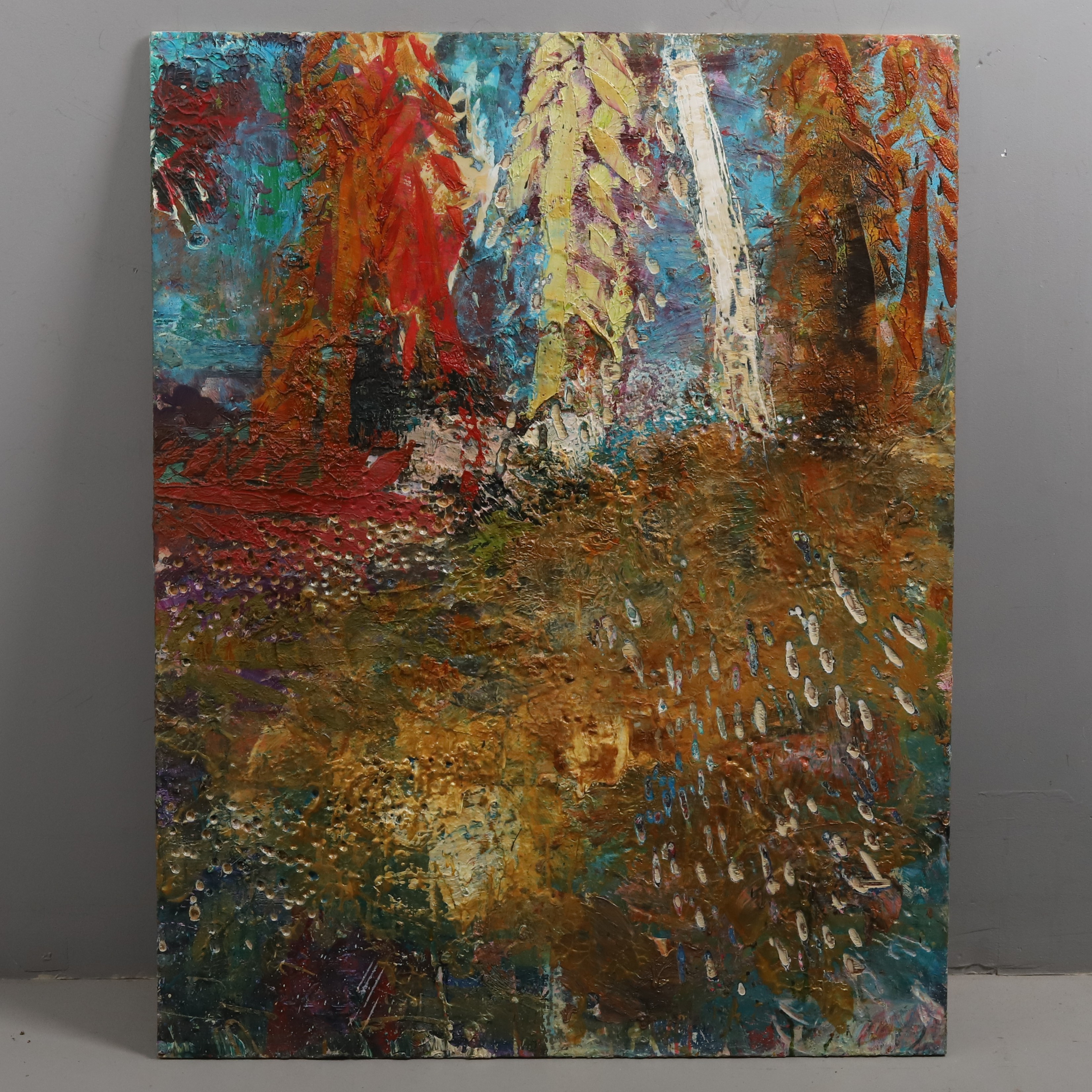 JAMES BATES. OLJA/SGRAFFITO PÅ TRÄPANEL, "Awakening", signerad, 2015.