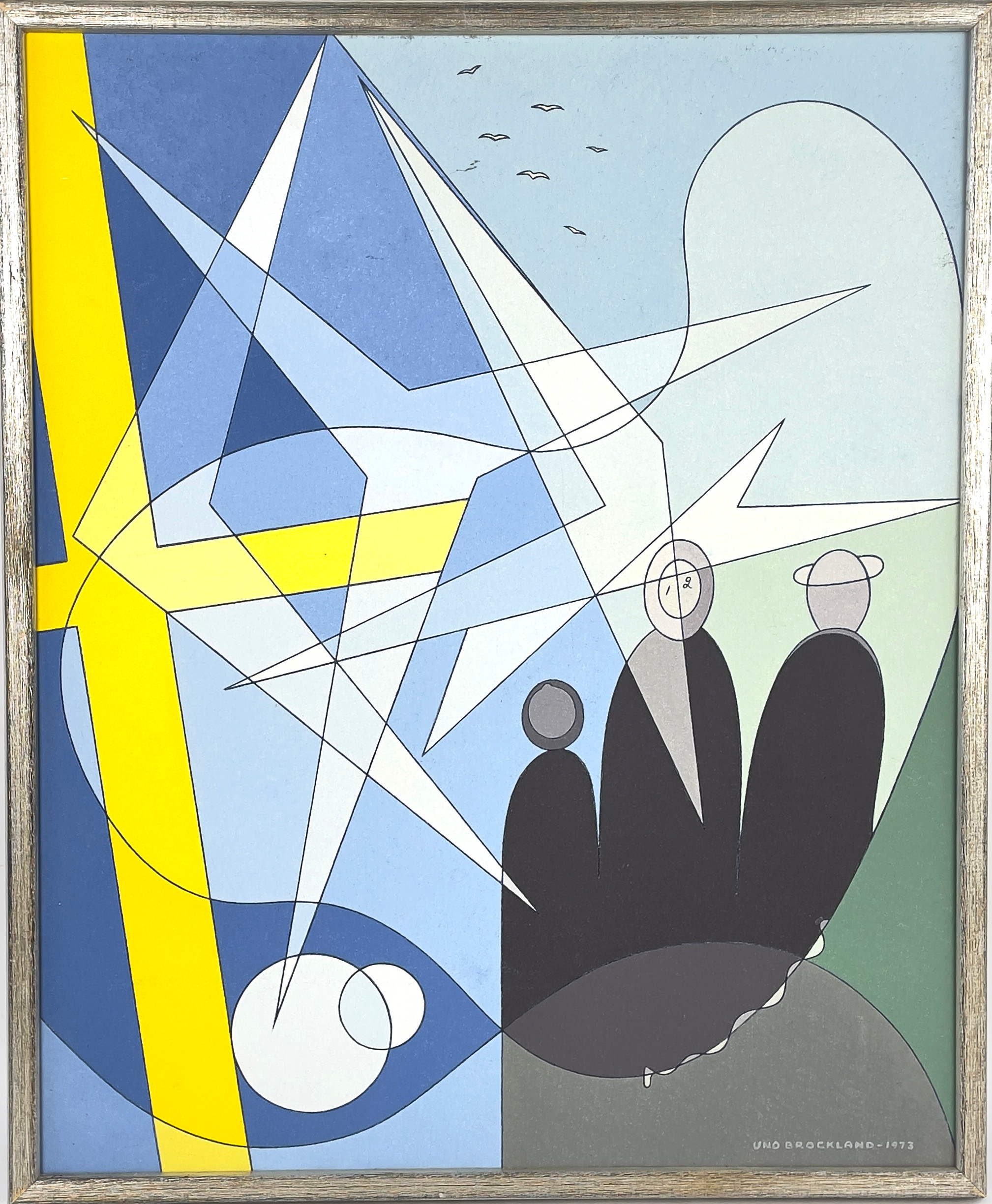 UNO BROCKLAND (1923-2004), blandteknik på pannå, "Dramatiskt gul och blå", signerad samt daterad 1973.
