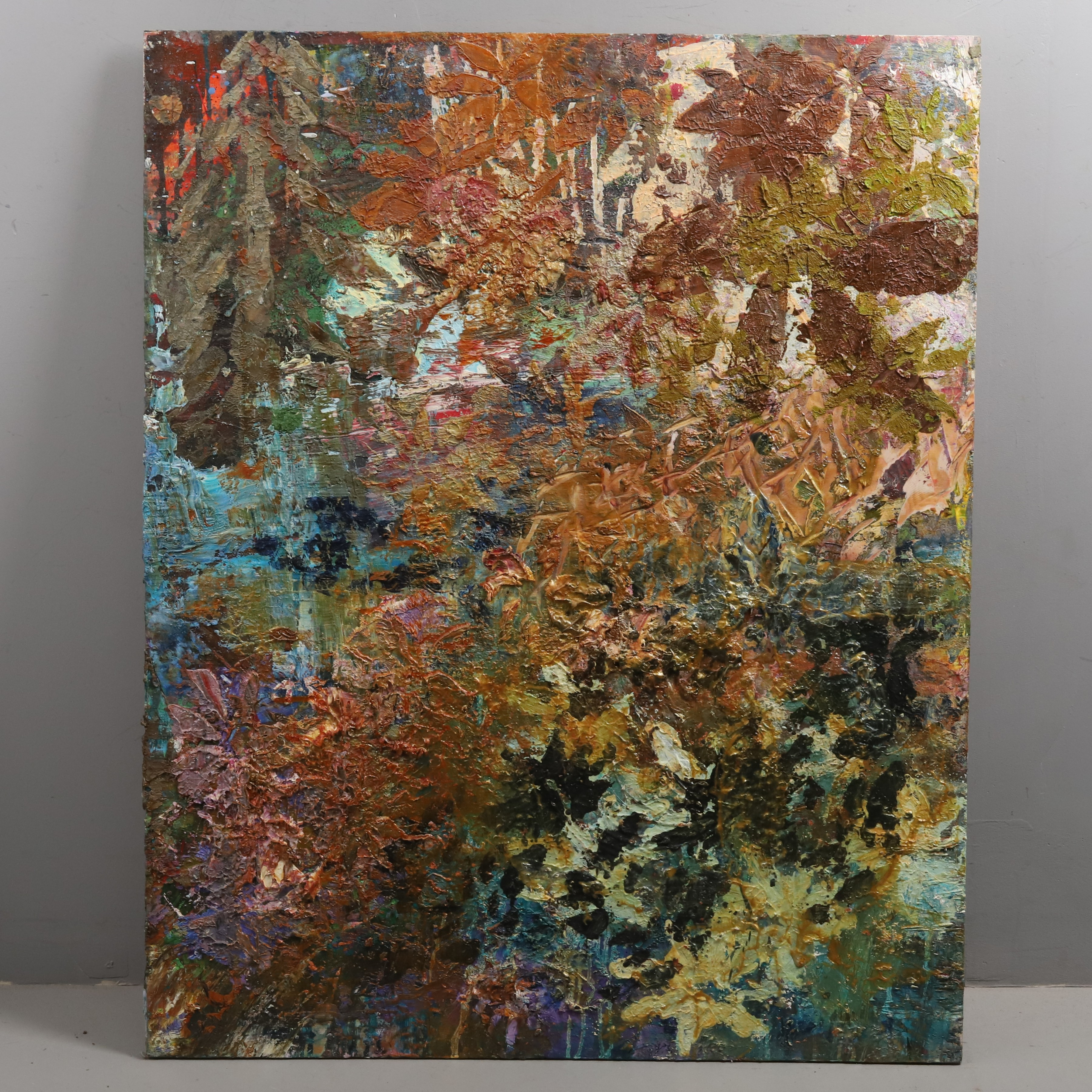 JAMES BATES. OLJA/SGRAFFITO PÅ TRÄPANEL, "Copper Sky", signerad, 2014.
