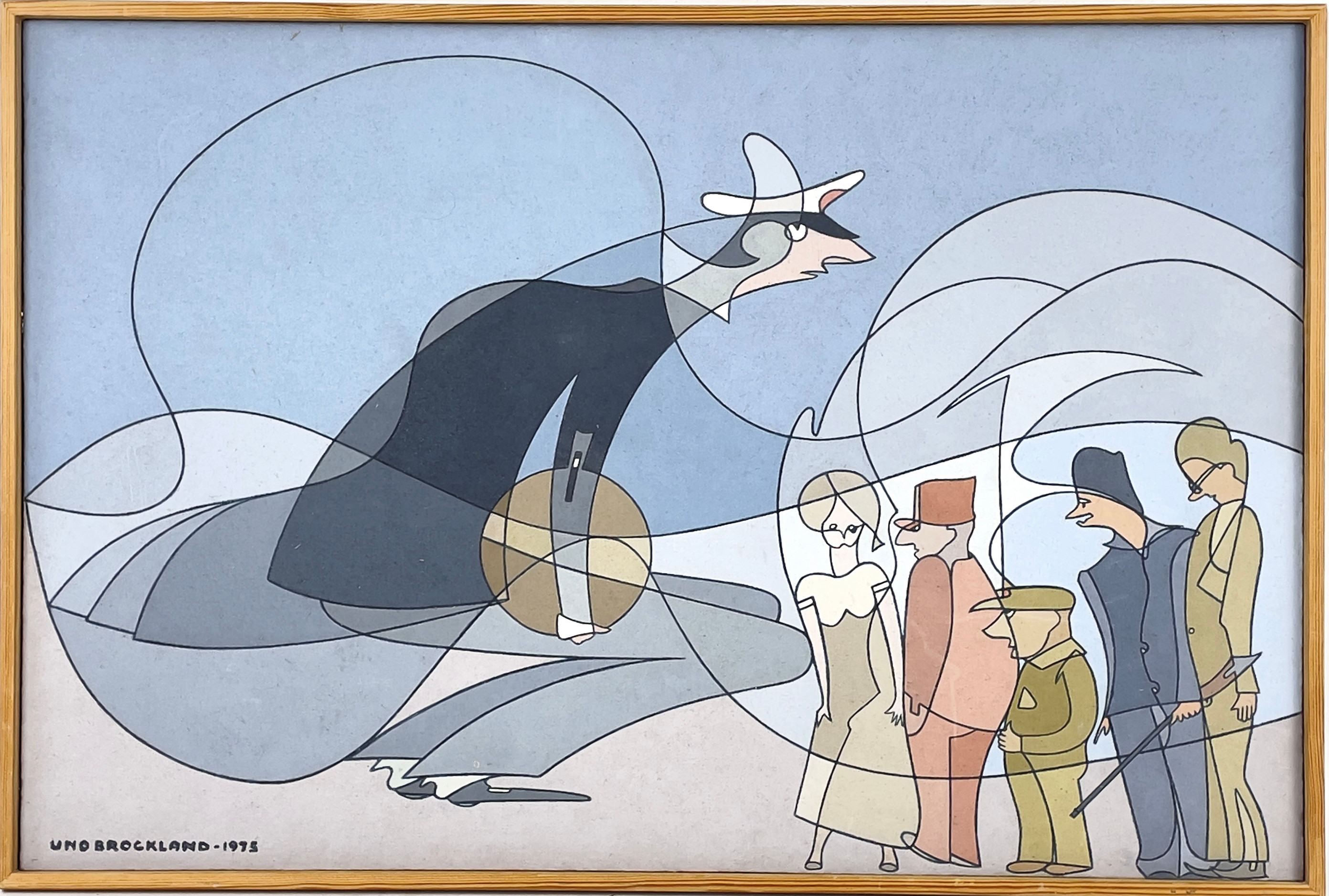UNO BROCKLAND (1923 - 2004), blandteknik på pannå, "Münchhausen", signerad samt daterad 1975.