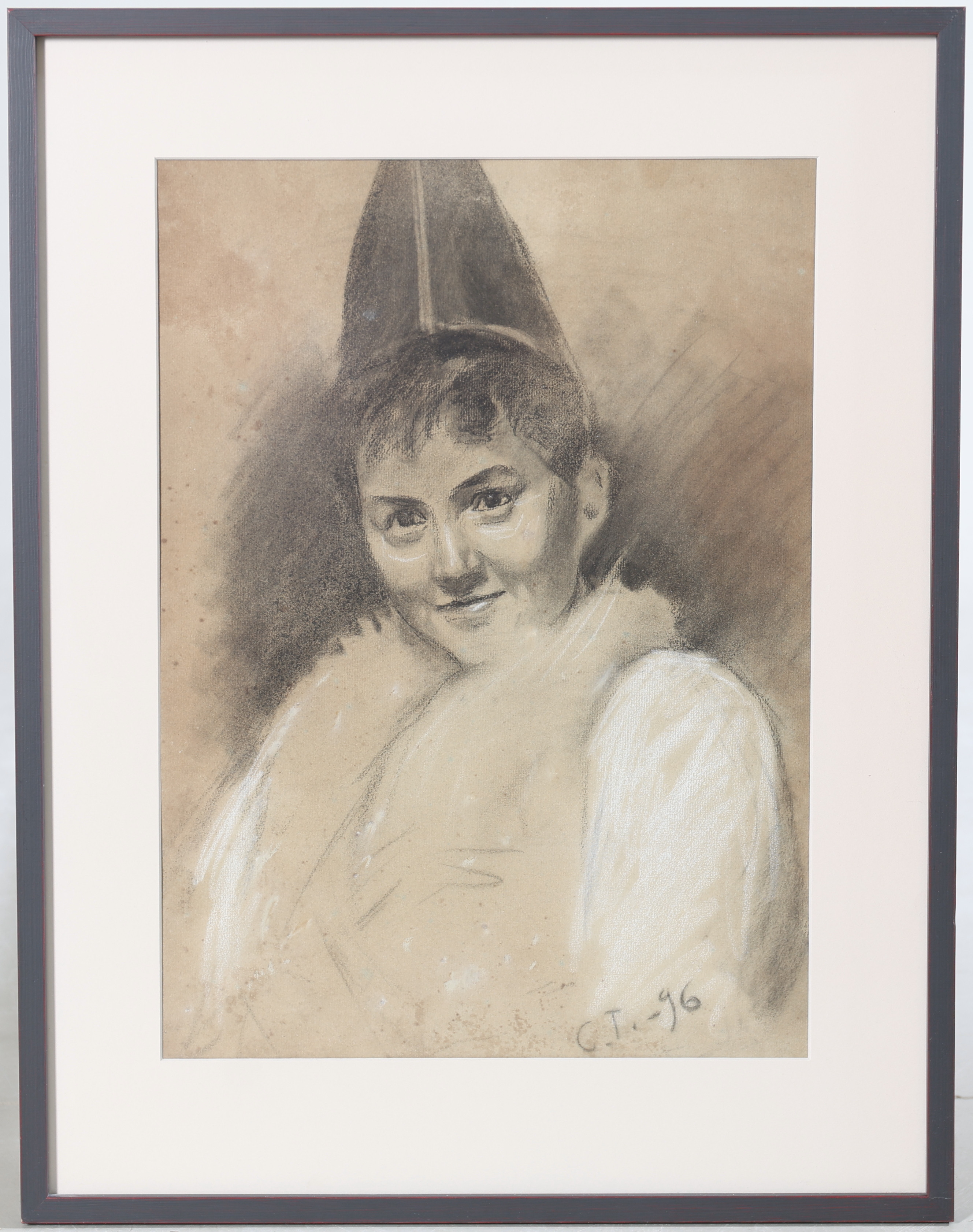 CARL TRÄGÅRDH. Emelie von Platen i gråhätta, kolteckning, monogramsignerad och daterad -86.