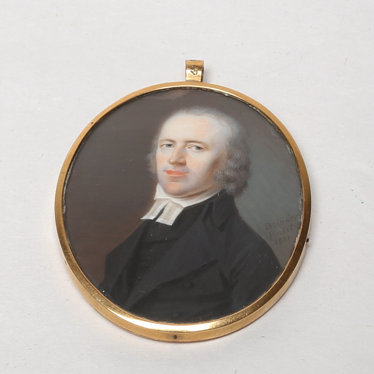 MINIATYRMÅLNING, ramen 18 K, guld, enligt uppgift föreställande Mattias Sundevall, 1763-1847, kyrkoherde, prost och professor.