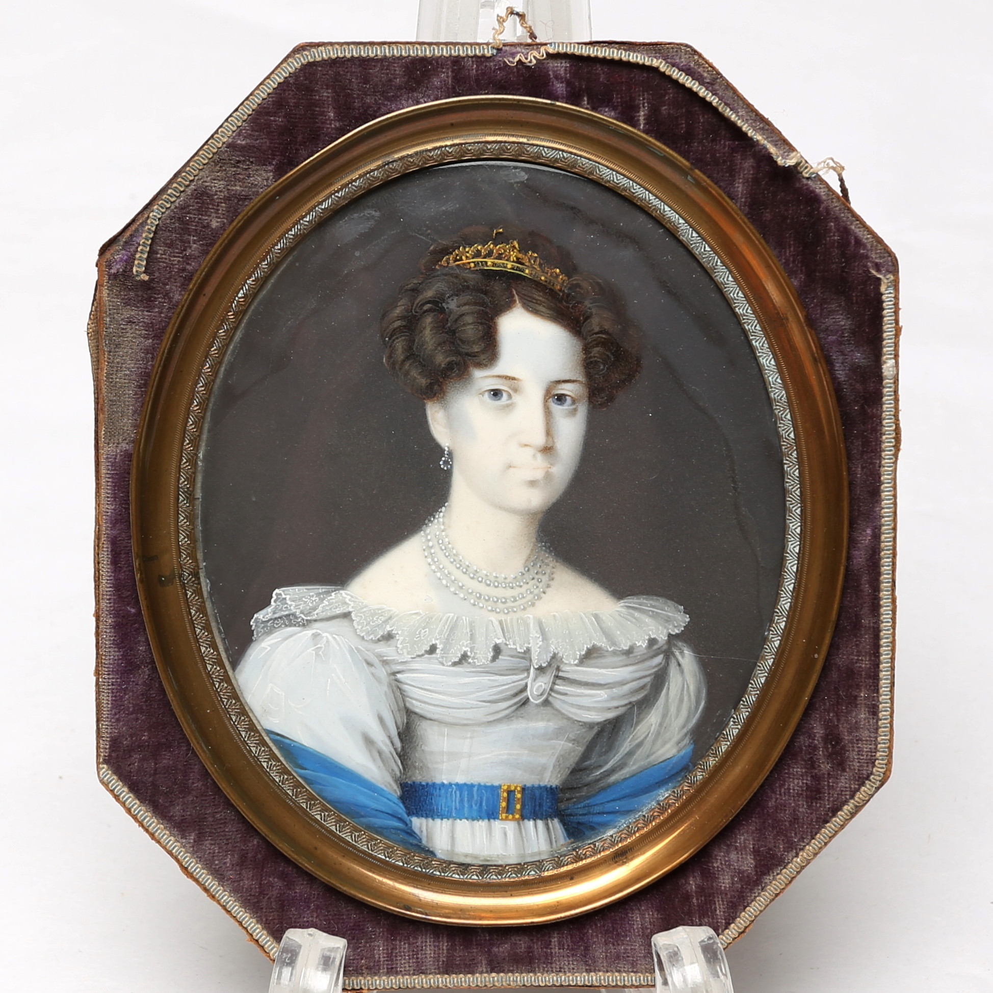 MINIATYRMÅLNING, föreställande prominent kvinna, 1800-tal.