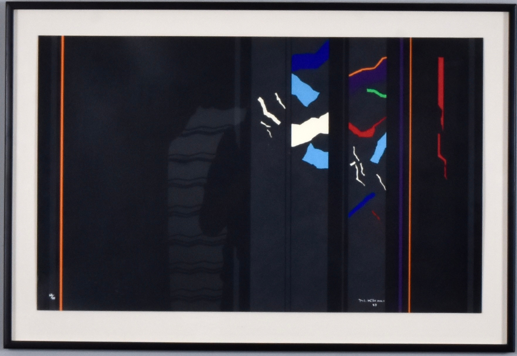 NILS KÖLARE. färgserigrafi, konstruktivistisk komposition.