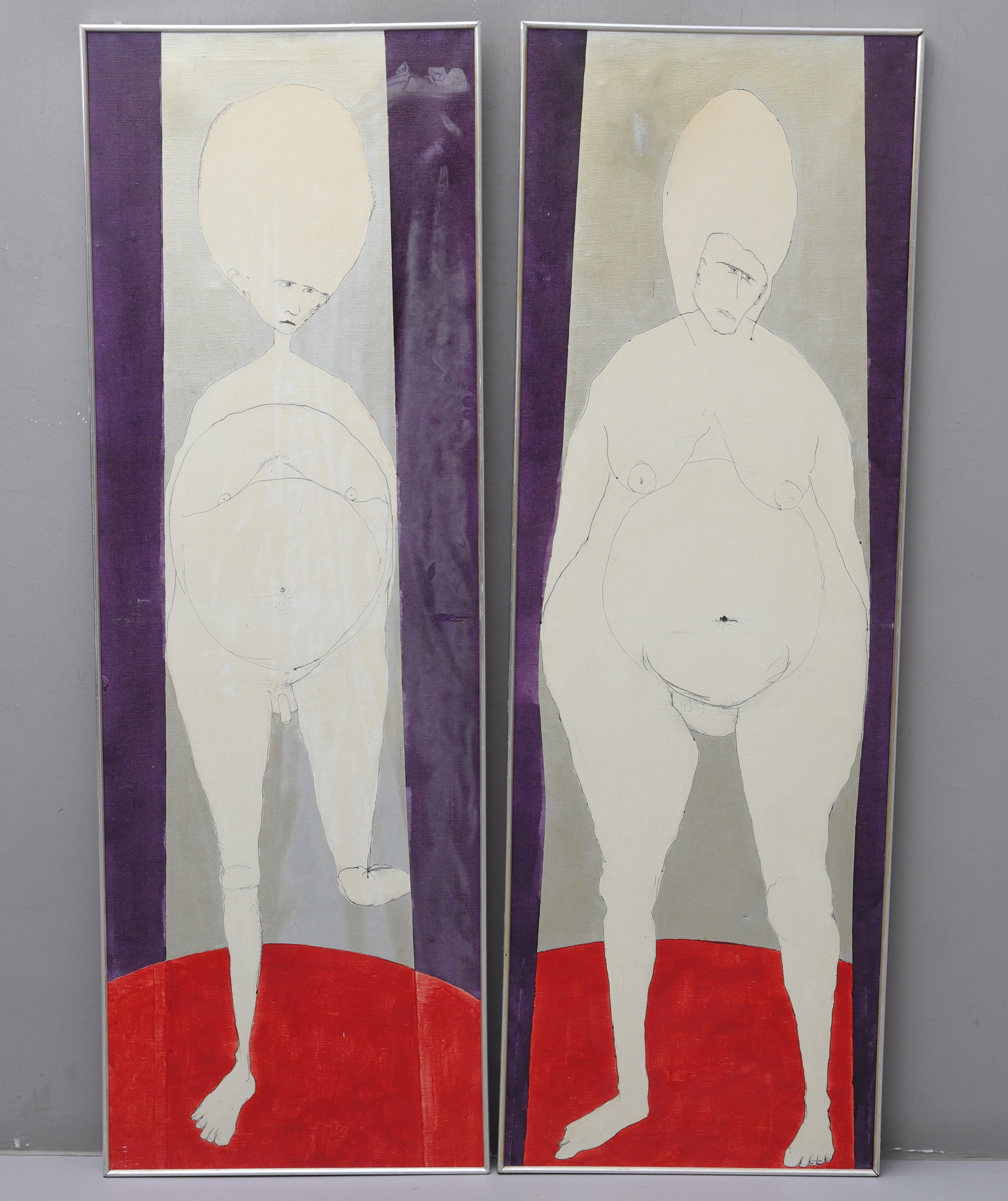 ROY LINDQVIST, "Manlighet"/"Kvinnlighet", olja på duk, 2 st, signerade.