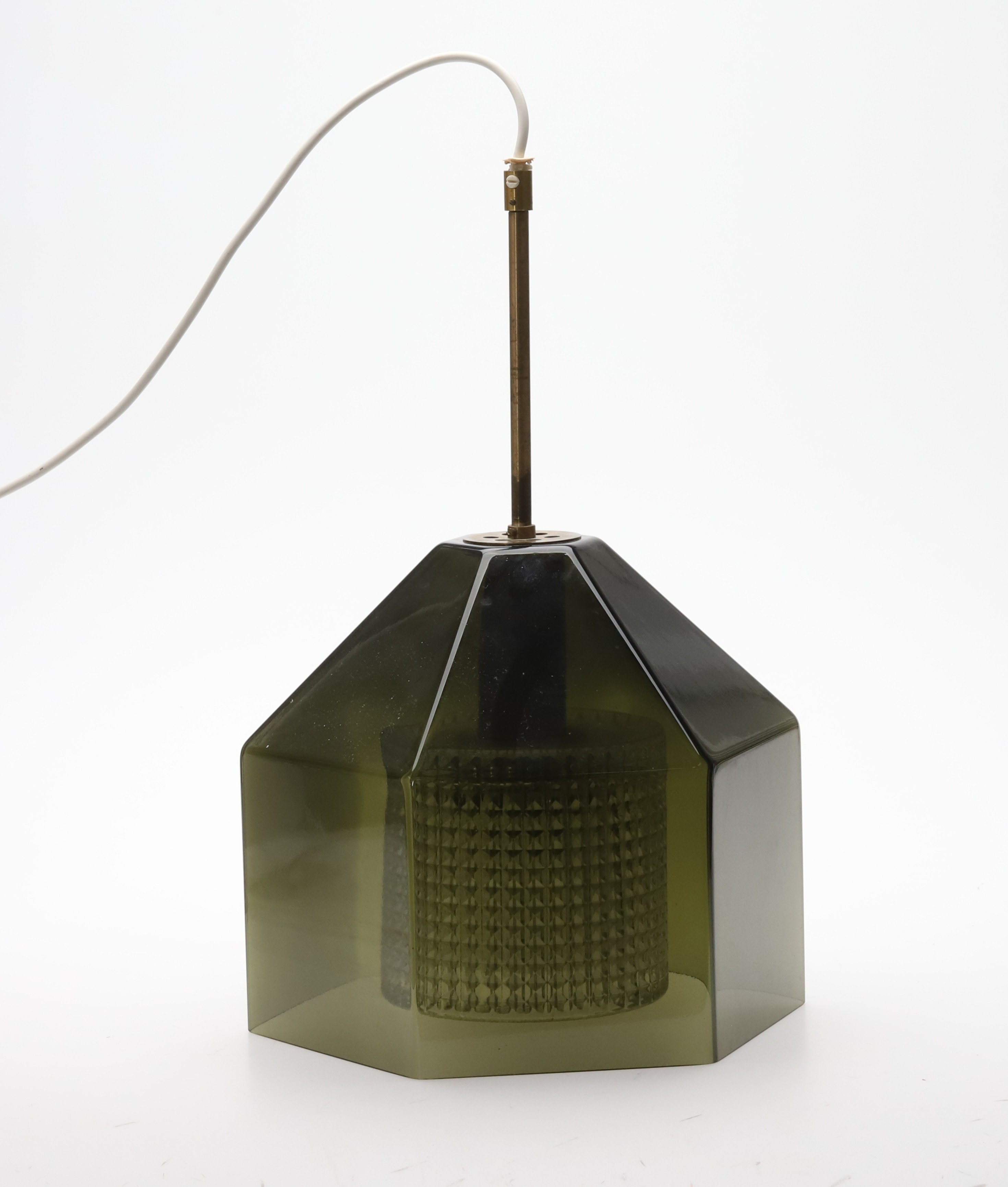 CARL FAGERLUND, Taklampa, glas och mässing, Orrefors, 1960/70-tal.