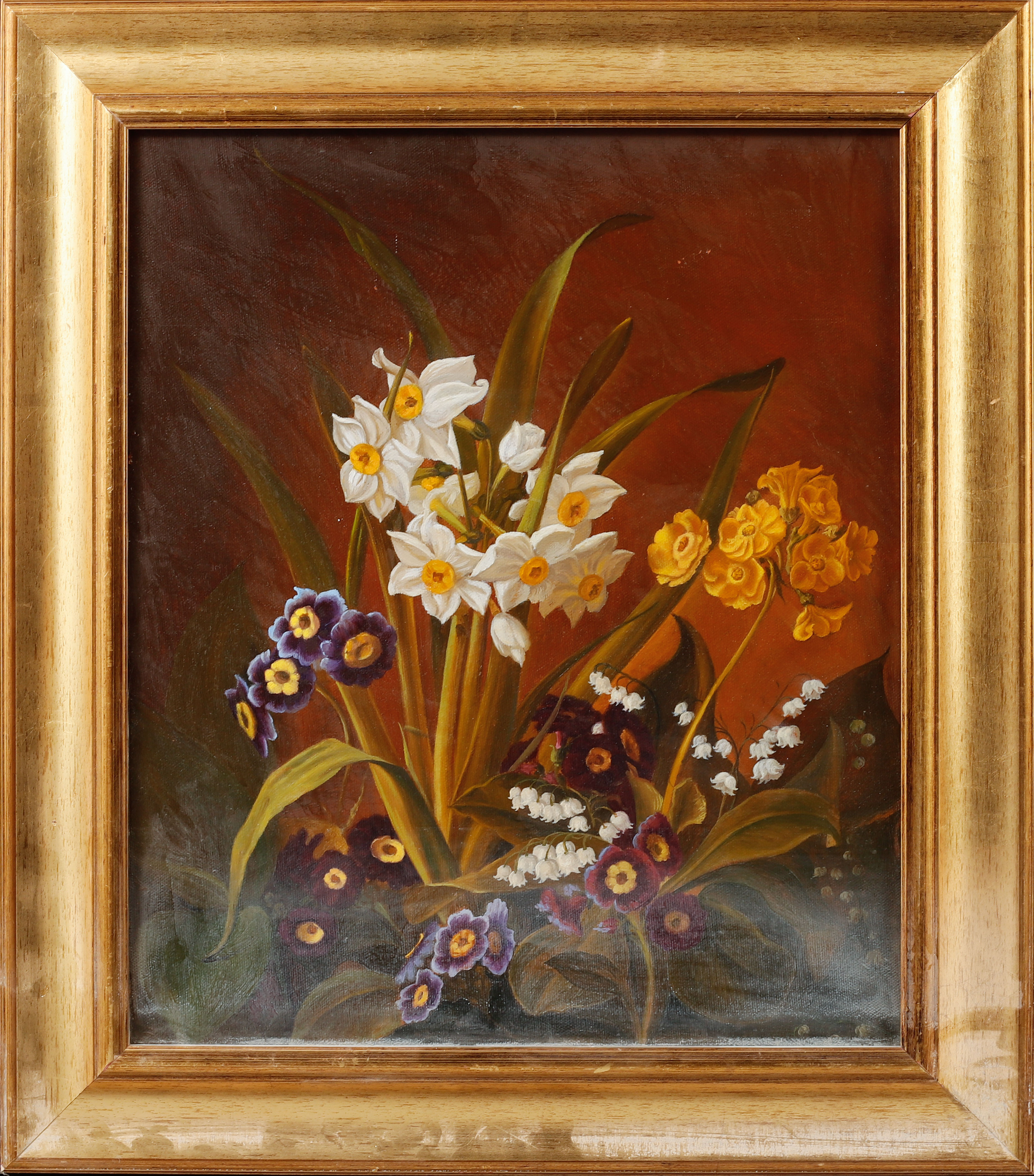 OIDENTIFIERAD KONSTNÄR. Blommor, olja på duk, signerad a tergo.