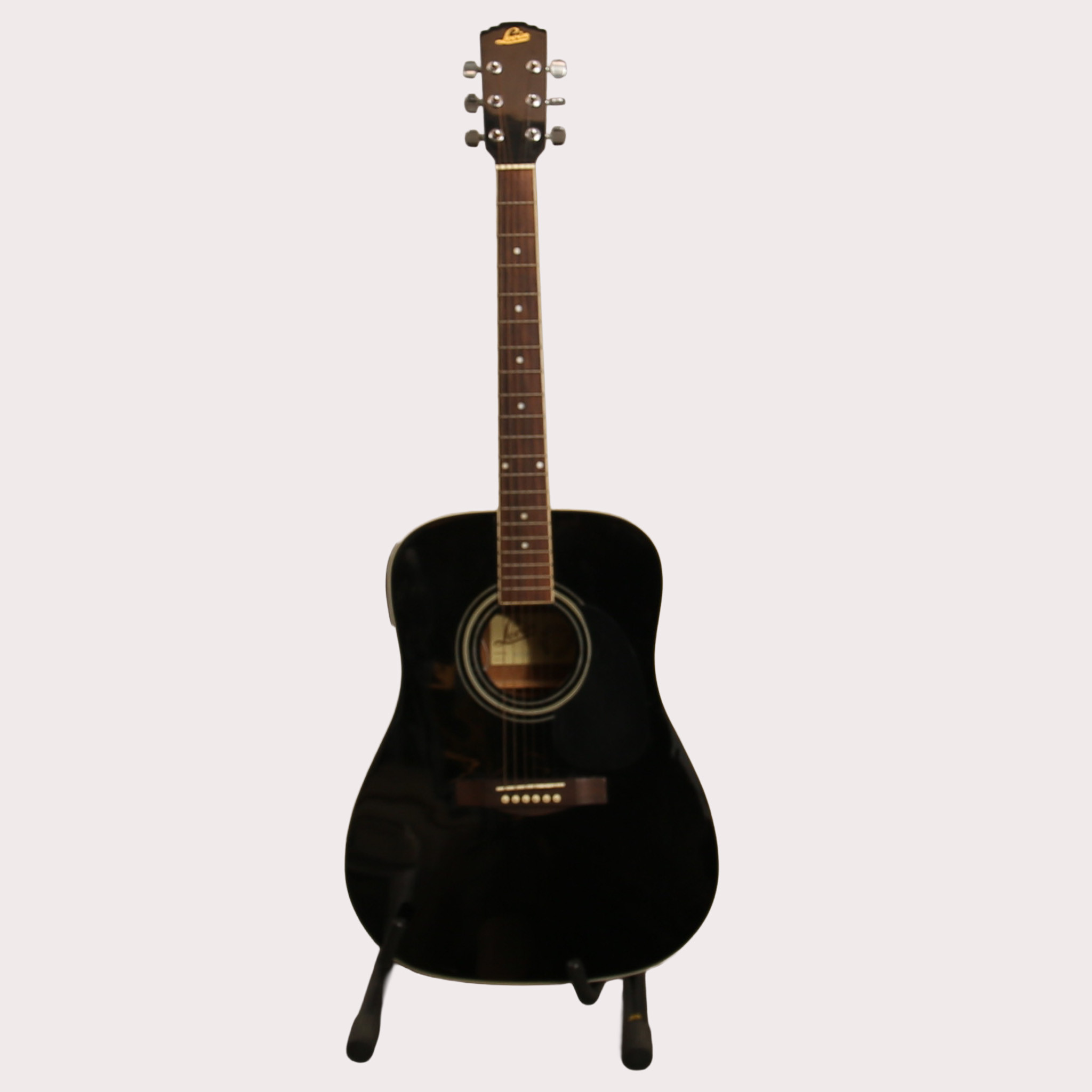 LEVIN, HALVAKUSTISK GITARR, svartlackad med vita kanter. Modell W20BE. Svenska Levin AB.