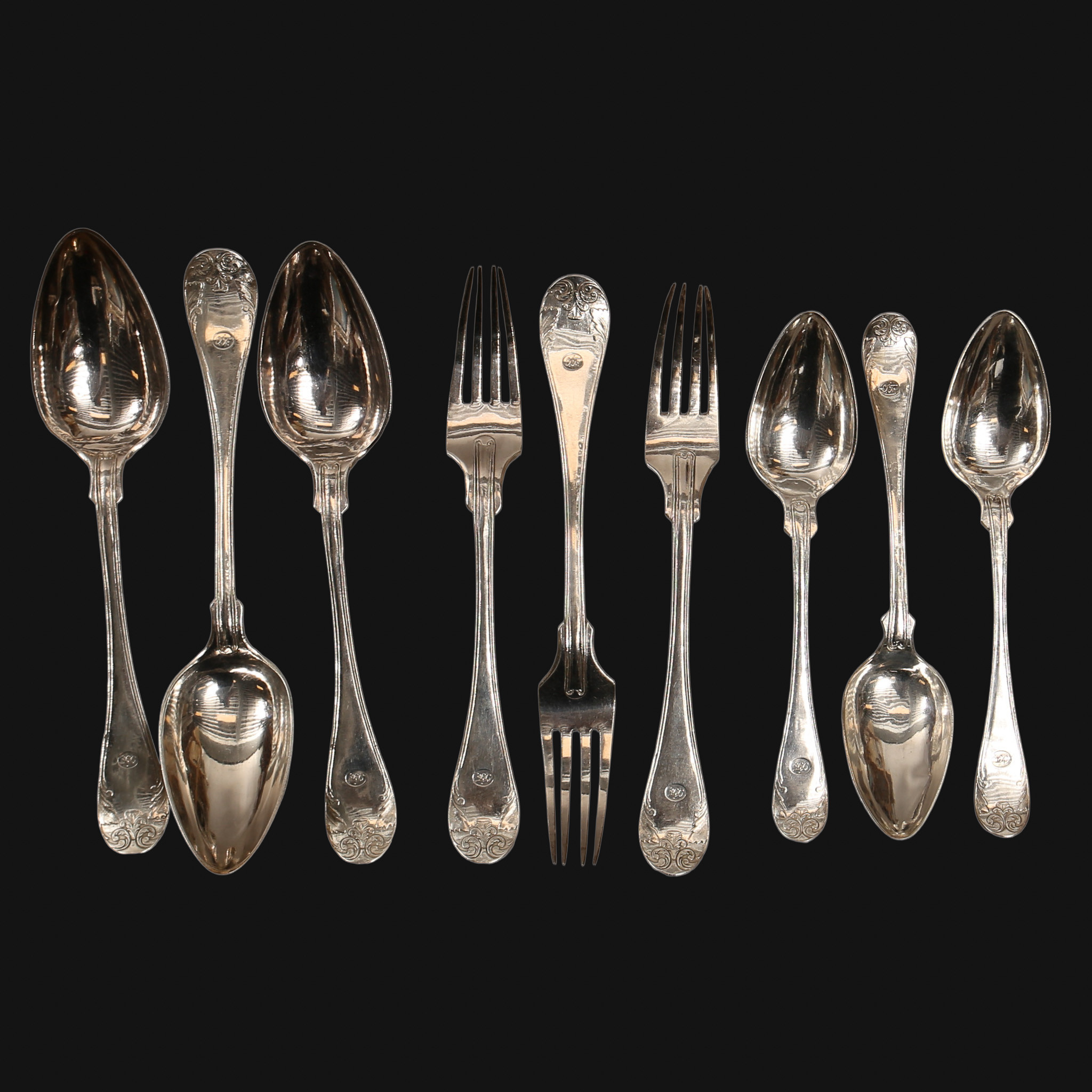MATBESTICK, silver, Johan Daniel Blomstervall, Göteborg 1837, modell "gammal fransk", senempire.
