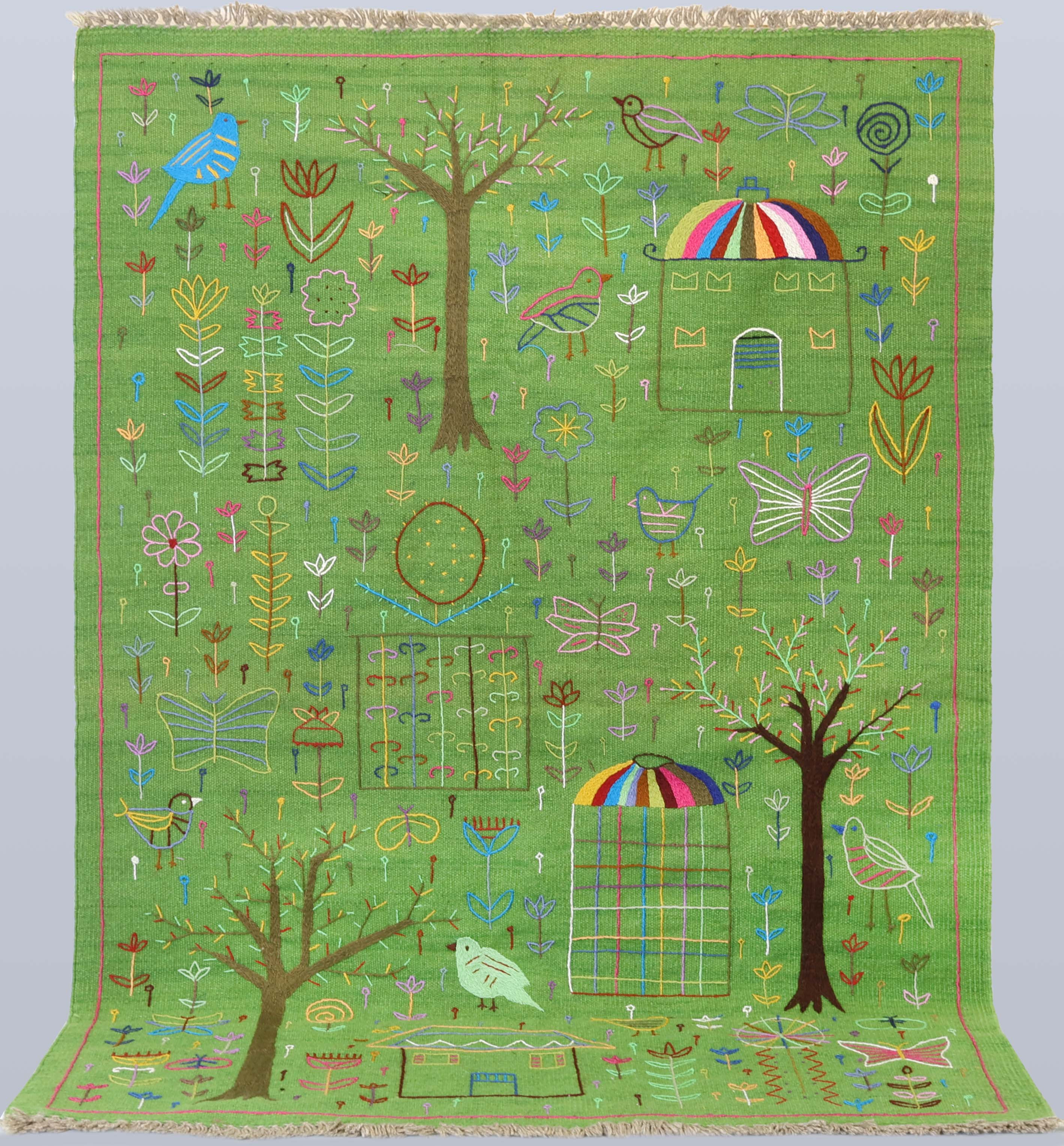 MATTA, handvävd kelim med handbroderi, ull på varp, ca. 177x120 cm.