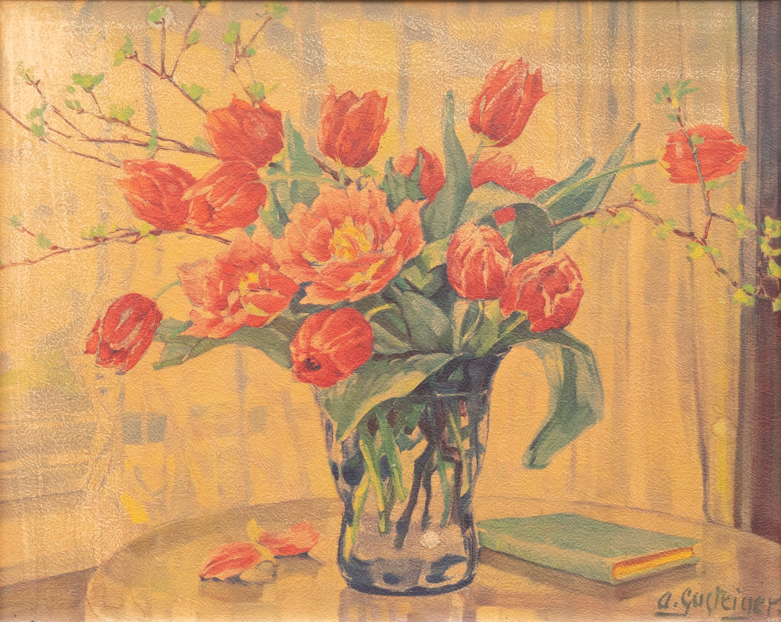ANNA GASTEIGER (TYSKLAND 1877-1954). Stilleben med tulpaner, olja på pannå, signerad.