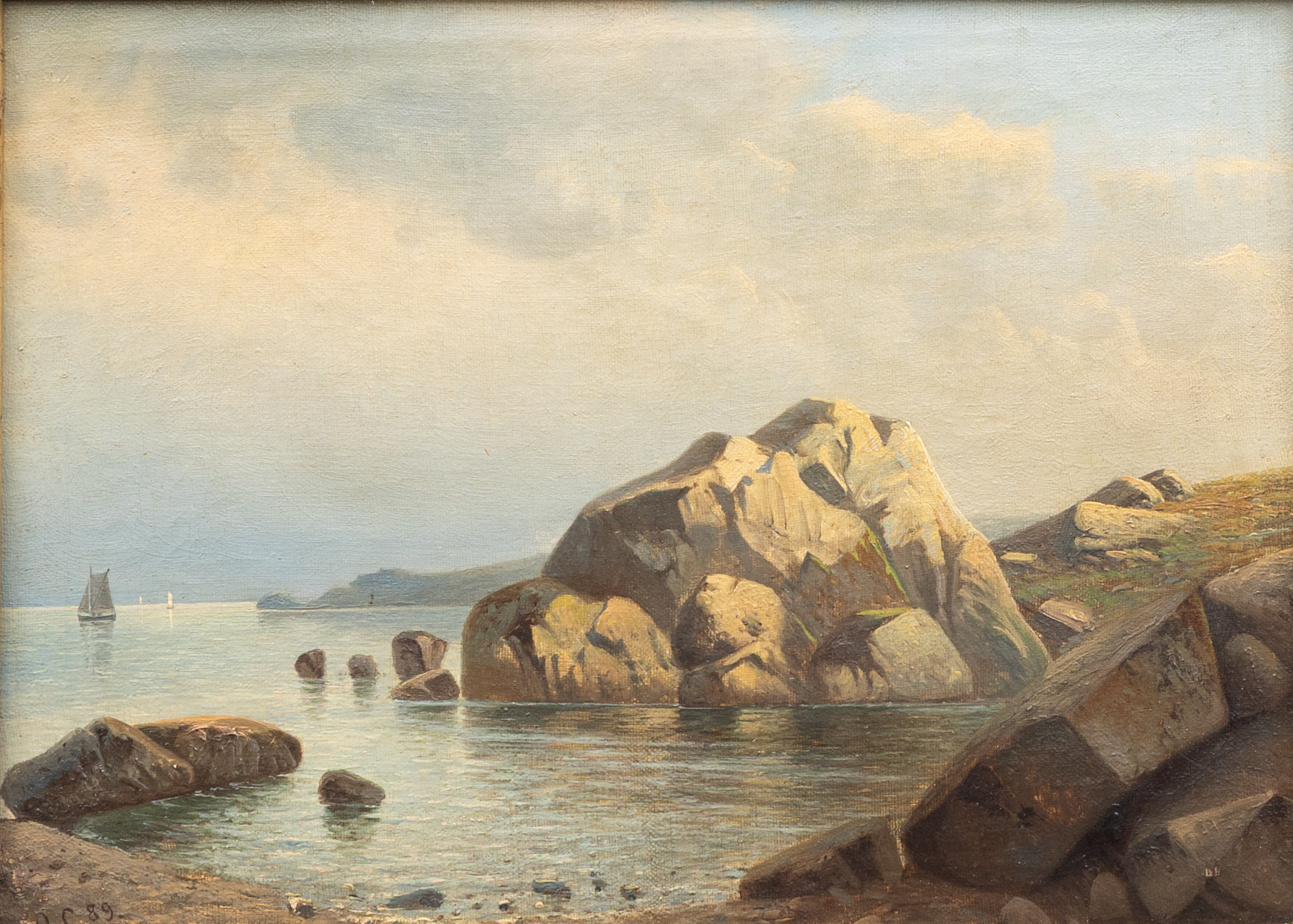 OIDENTIFIERAD KONSTNÄR. Kustlandskap, 1800-tal, olja på duk, signerad och daterad -89.