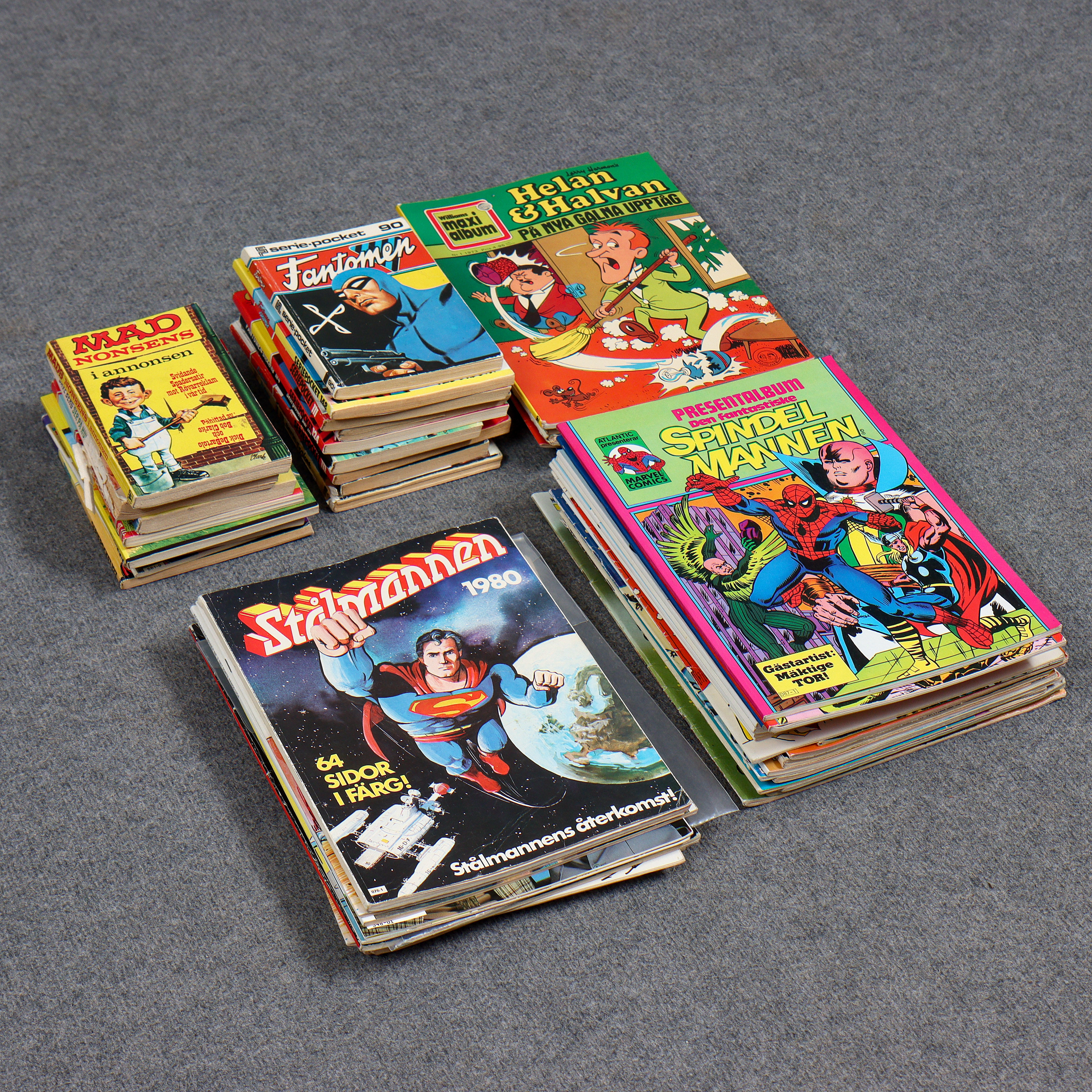 SAMLING SERIETIDNINGAR, POCKET, MAD, SPINDELMANNEN, FILIP OCH KASPERSSON (1966), SKATTKAMMARÖN (1963) M.M.