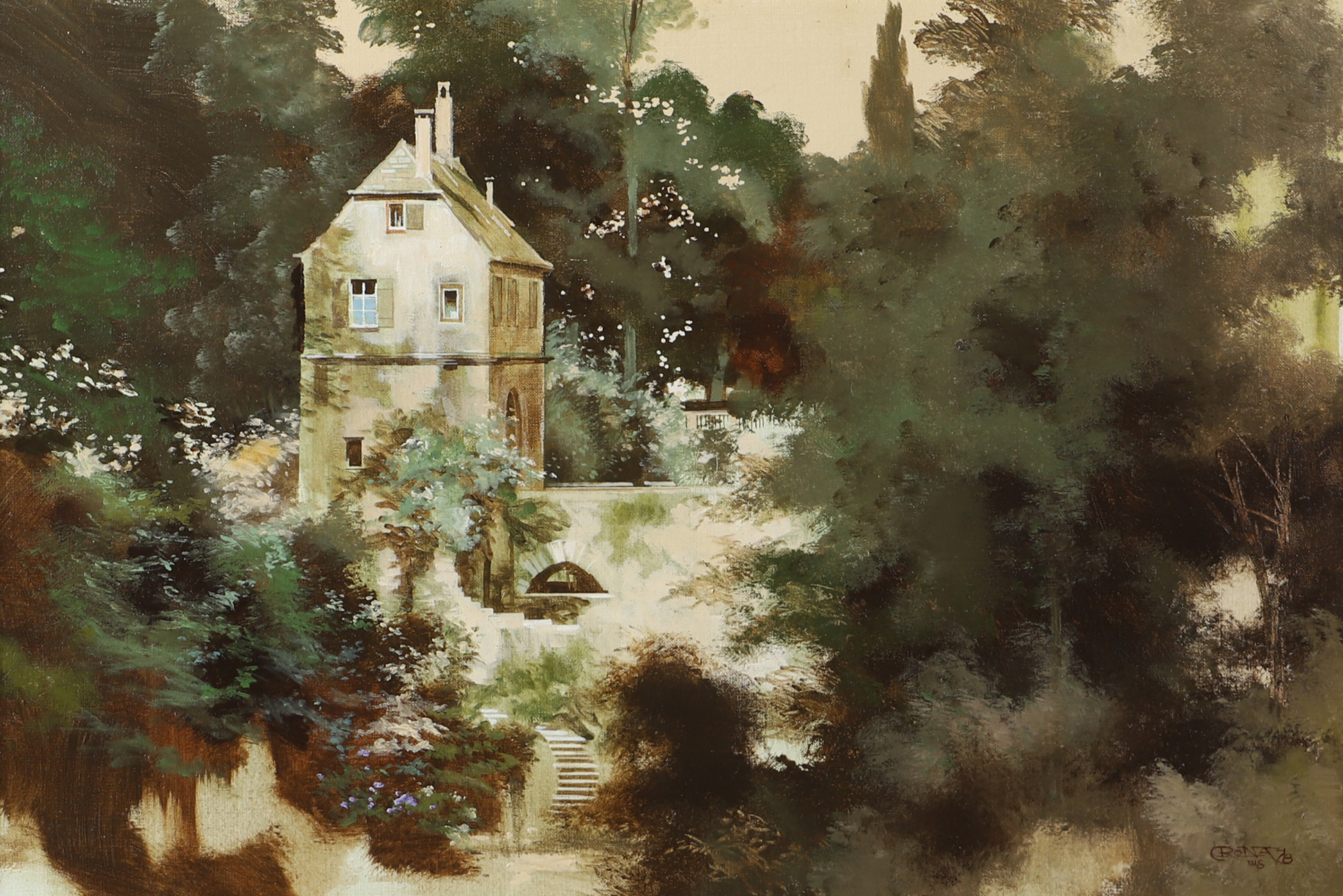 LARS CRONA. ”Tidig morgon, Heidelberg”, olja på duk, signerad Crona -78.