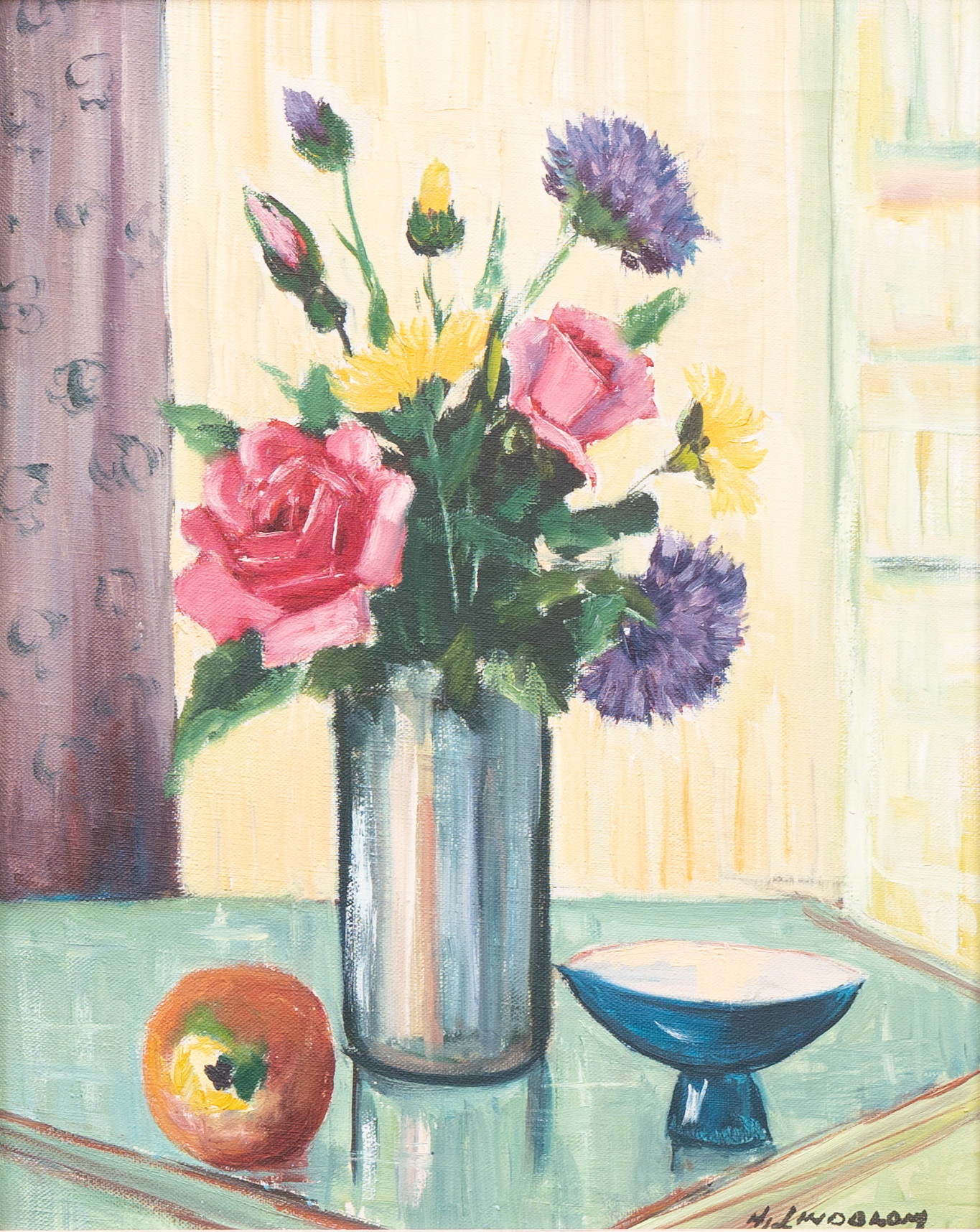 HJALMAR LINDBLOM. Stilleben med blommor, olja på duk, signerad.