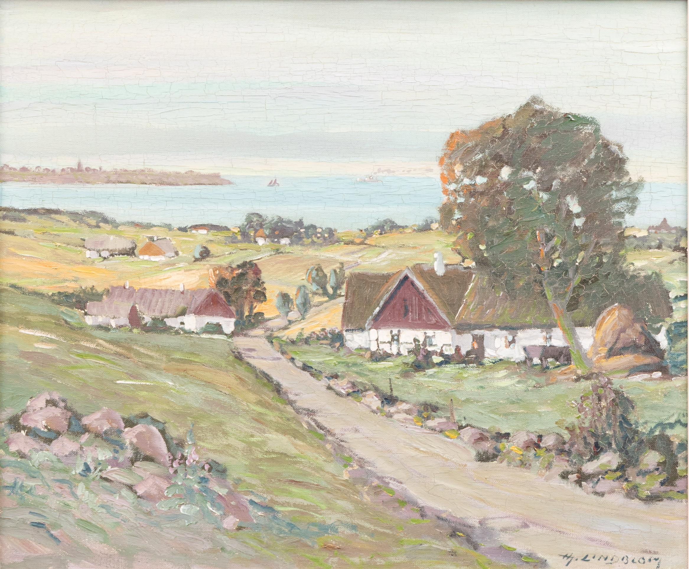HJALMAR LINDBLOM. "Landskap vid Öresund" , olja på duk, signerad.