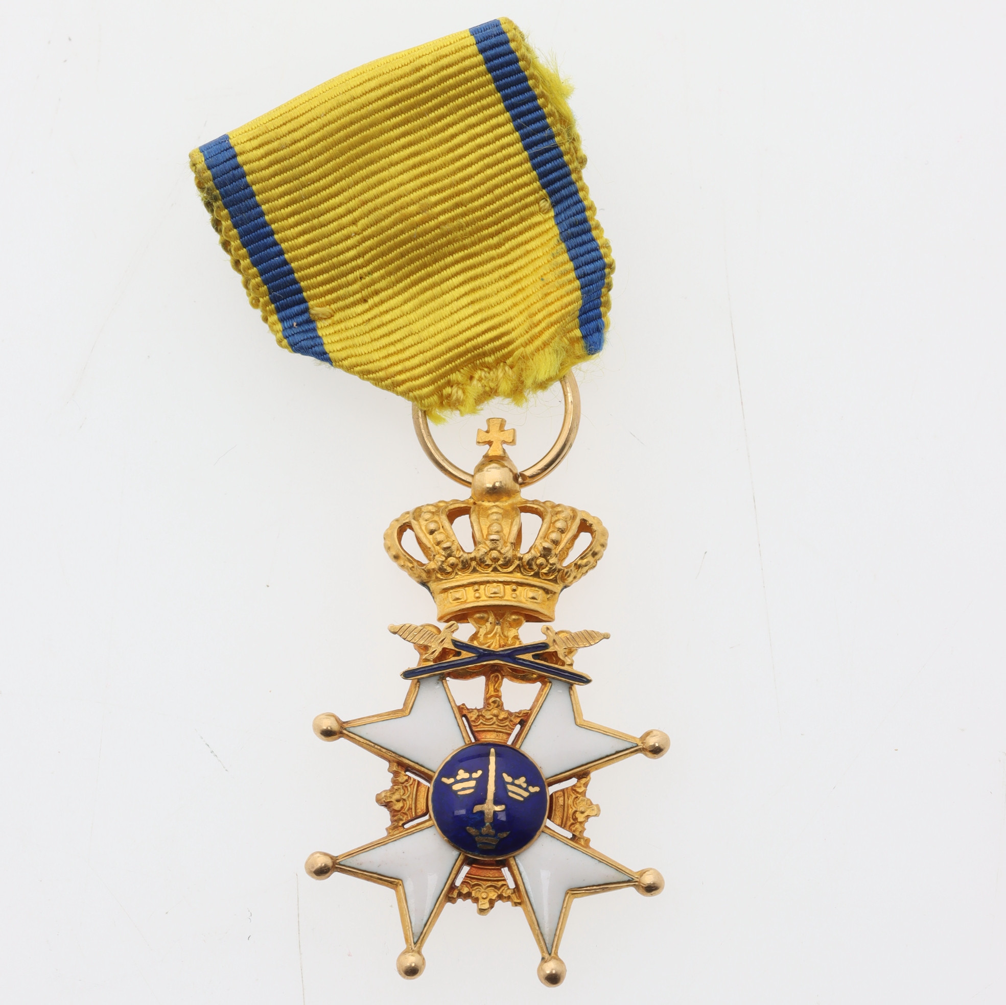SVÄRDSORDEN, miniatyrorden, 18K guld, delvis emaljerad.